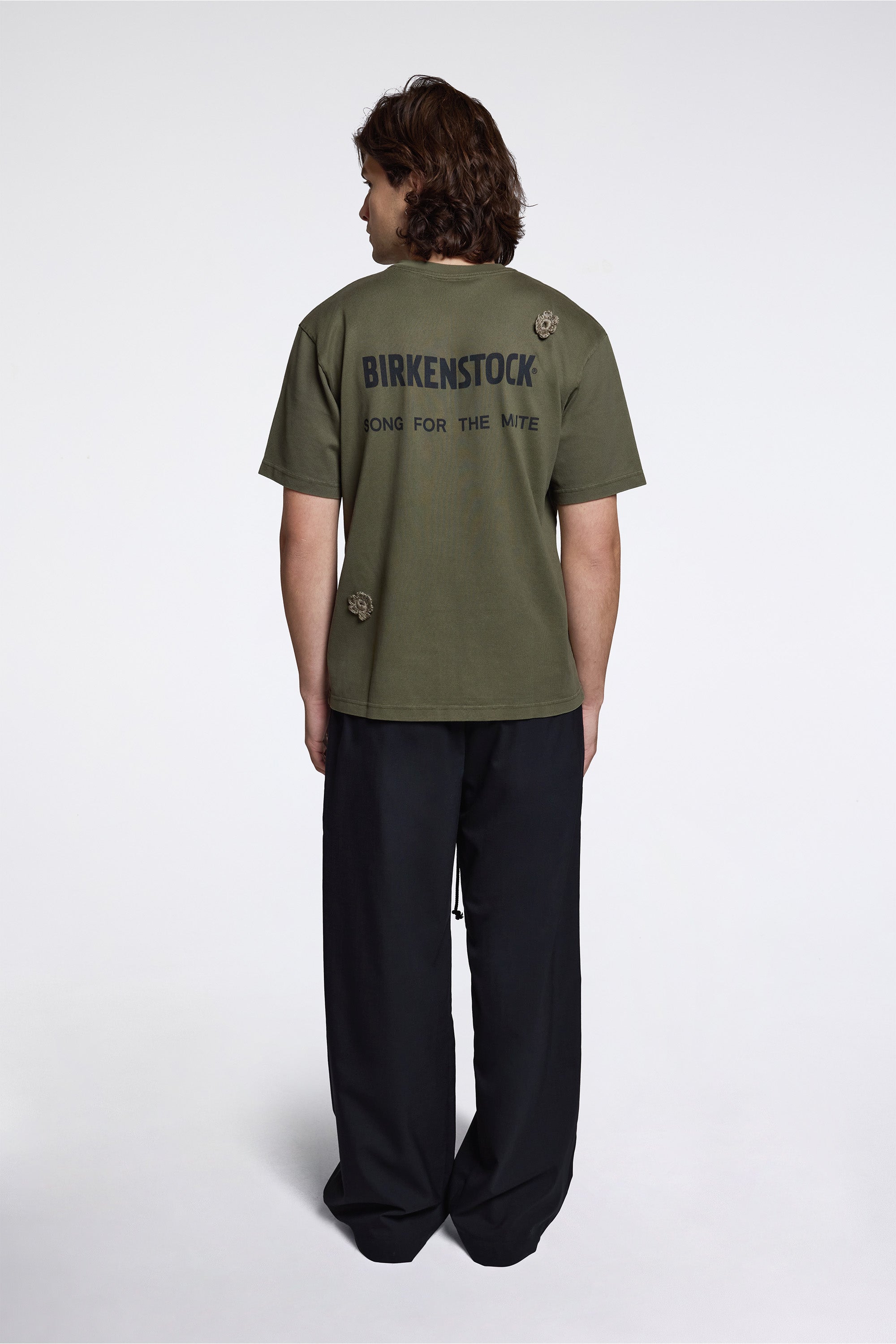 ''The Gardener'' Crochet Flower T-Shirt Overdyed Army Green