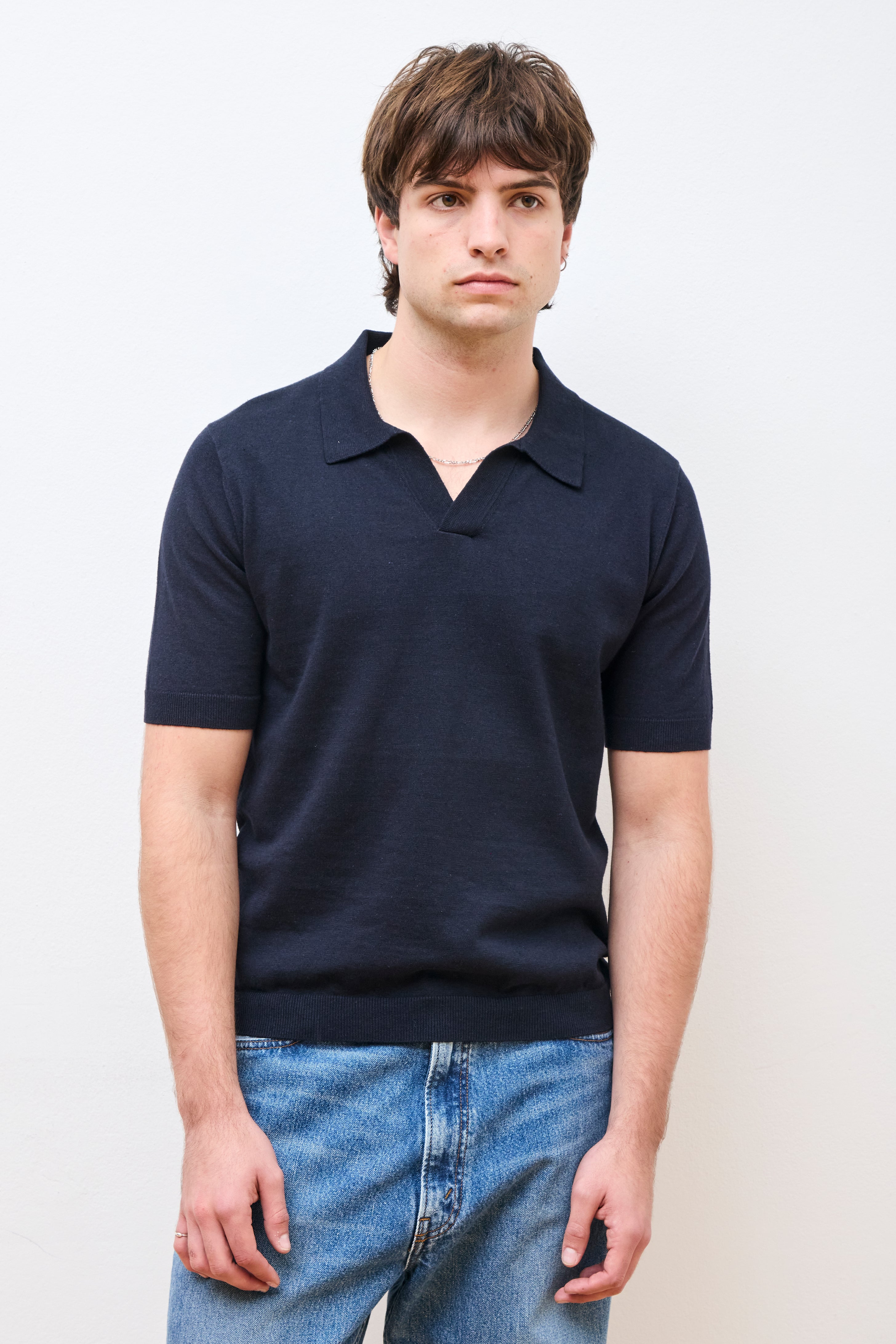 Leif Cotton Linen Polo Dark Navy