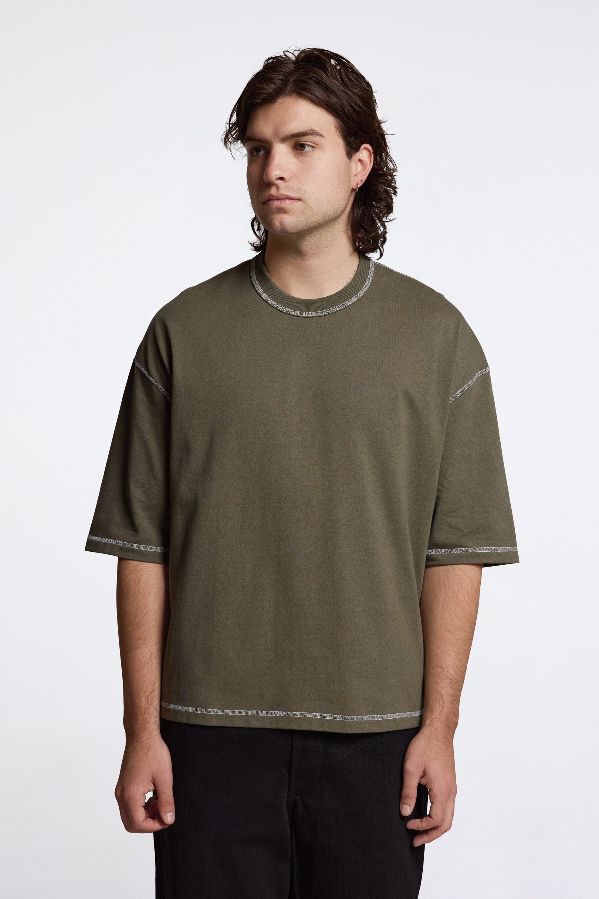 Contrast Stitch T-Shirt Khaki
