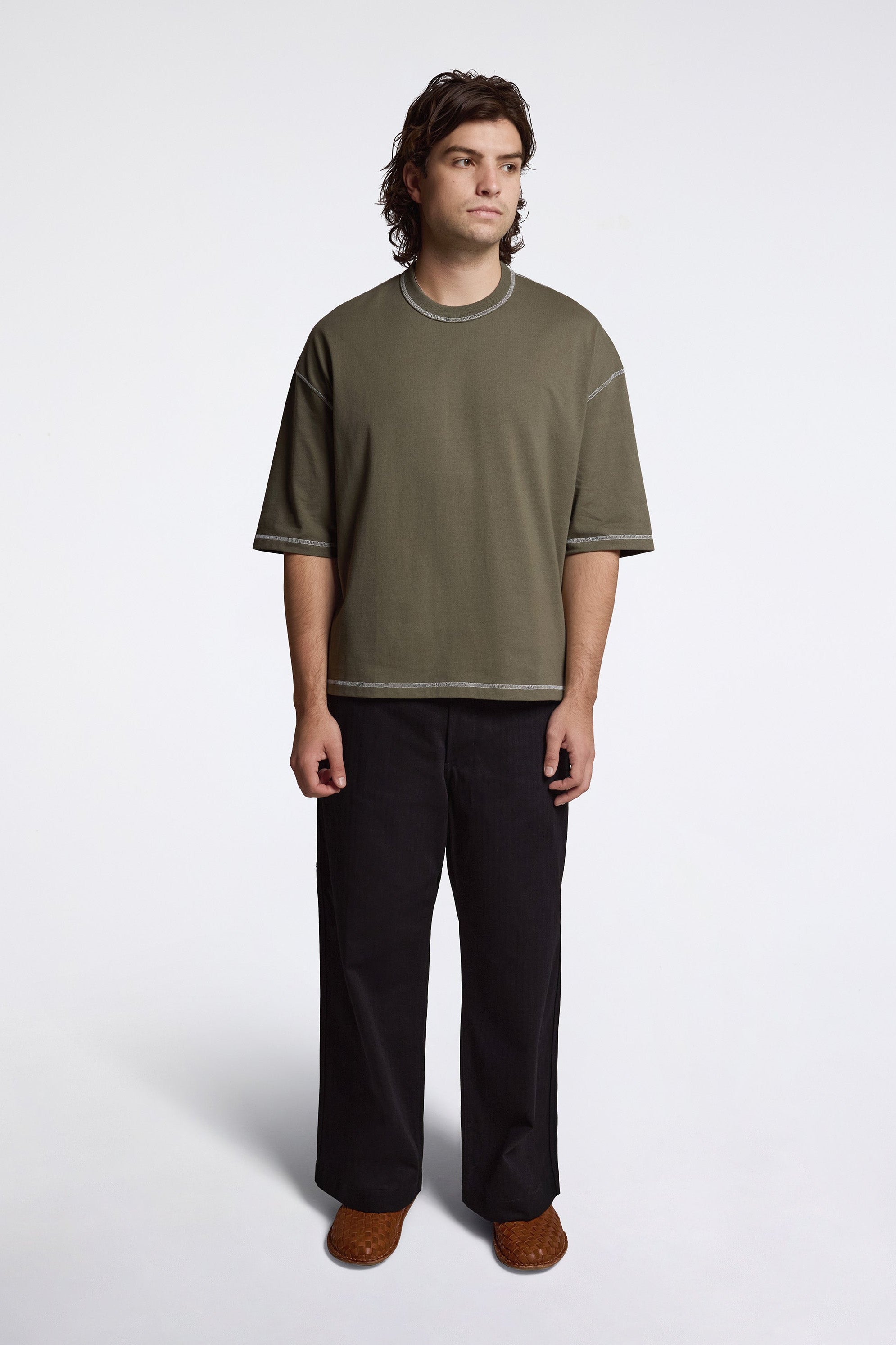 Contrast Stitch T-Shirt Khaki