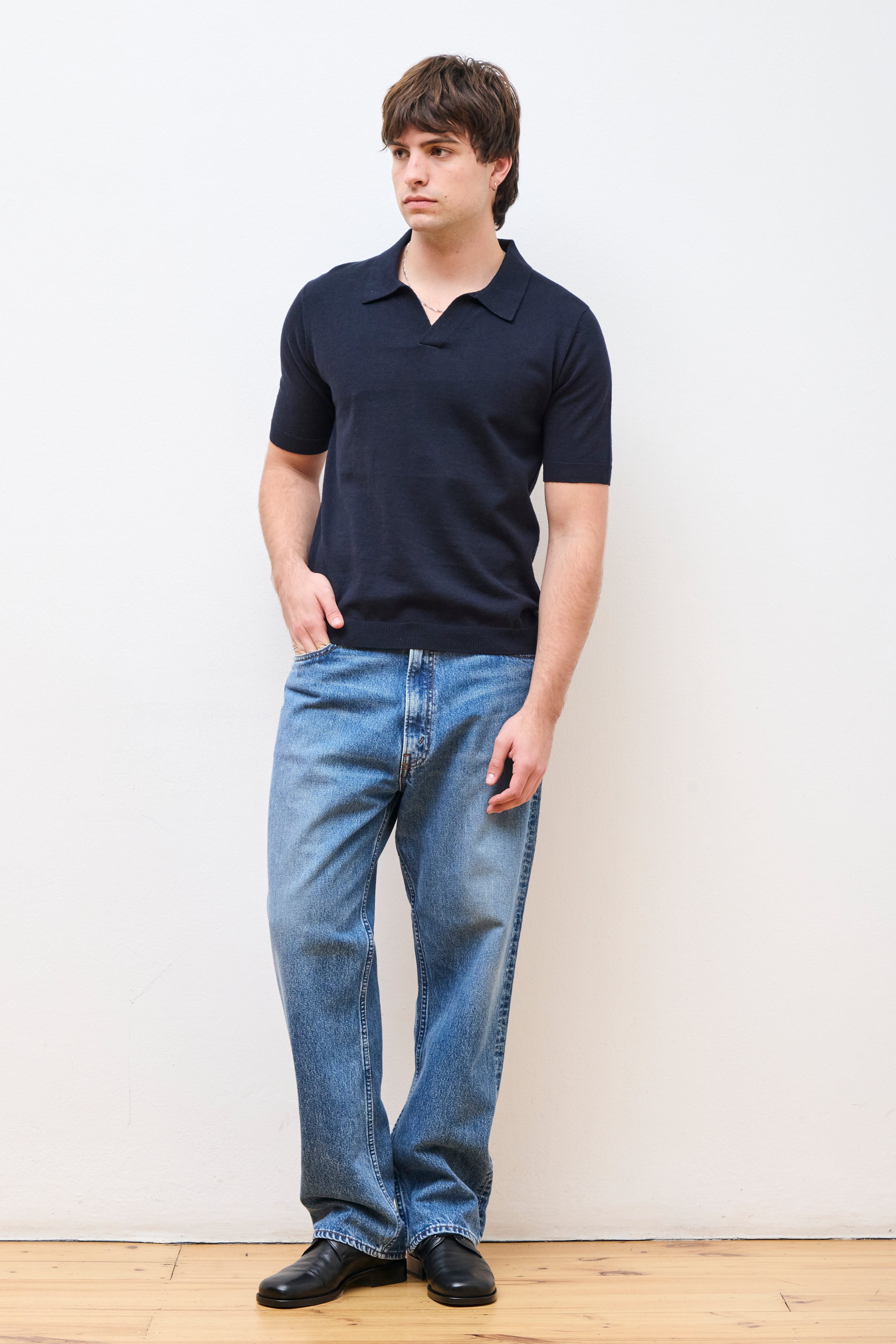 Leif Cotton Linen Polo Dark Navy