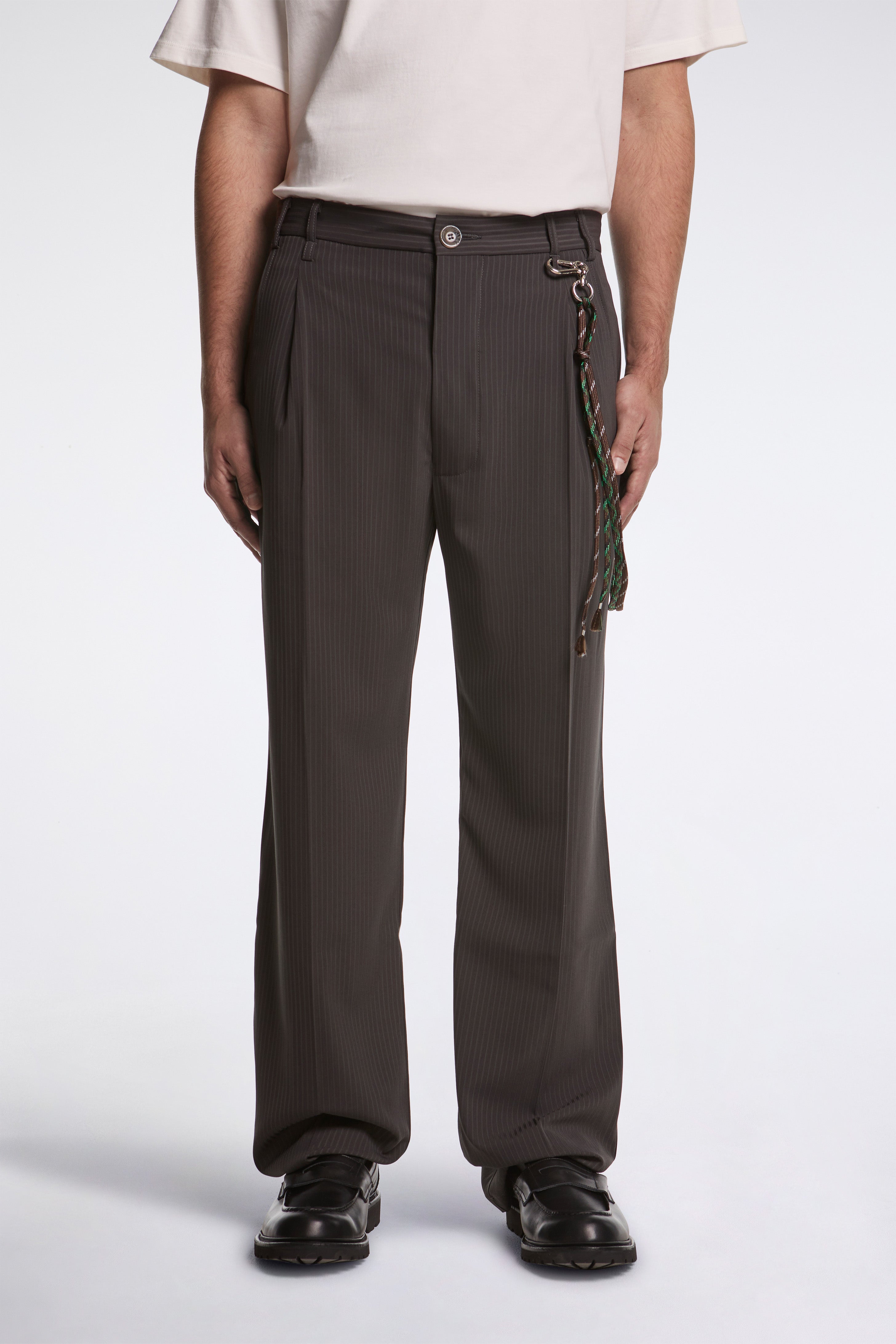 Loose Pleated Pant Brown Stripe