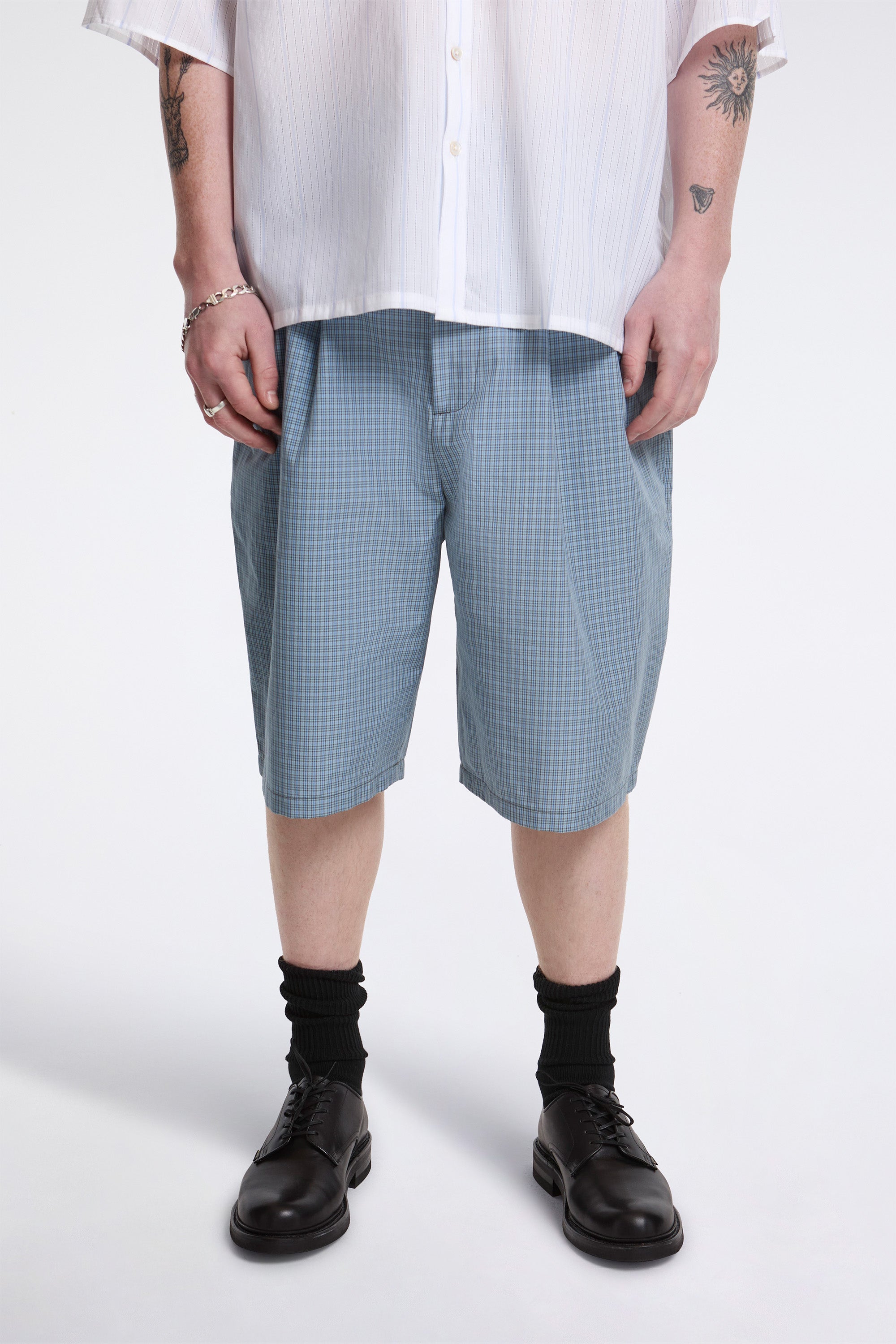 Camiel Fortgens Slim Suit Shorts Blue/Grey/White Check | HAVN