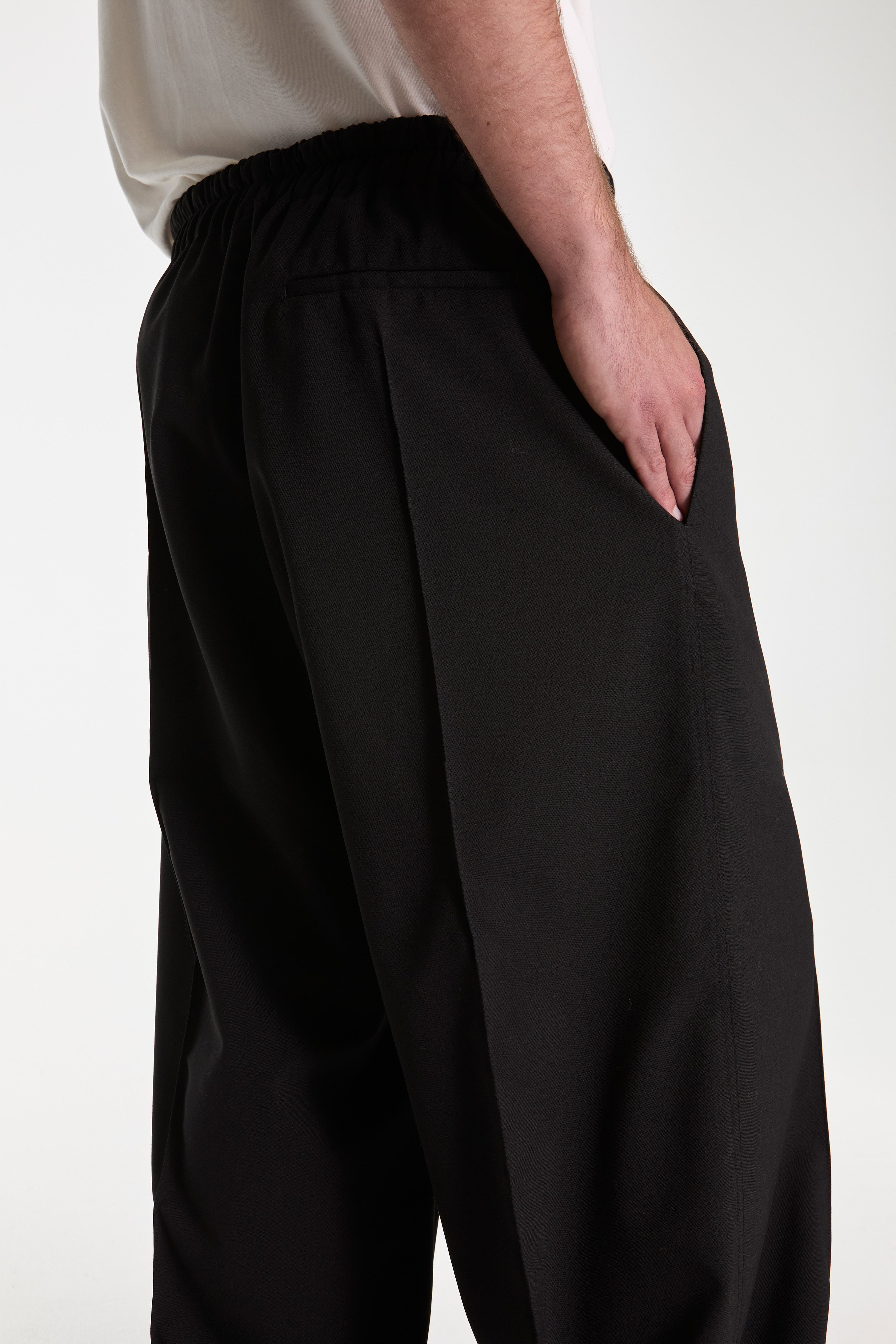 Black Wool Trouser With Drawstring Black