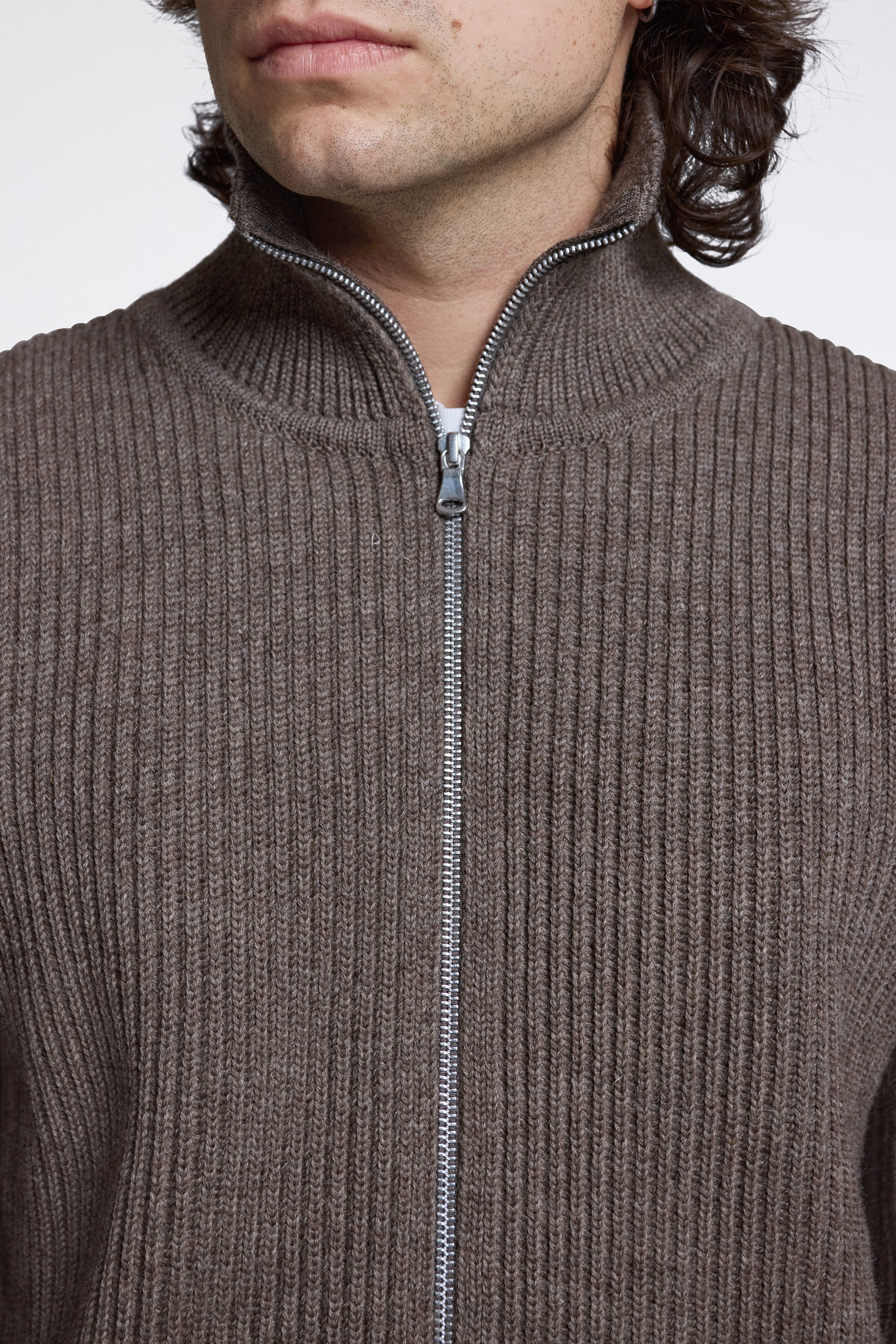 Navy Full-Zip Natural Taupe