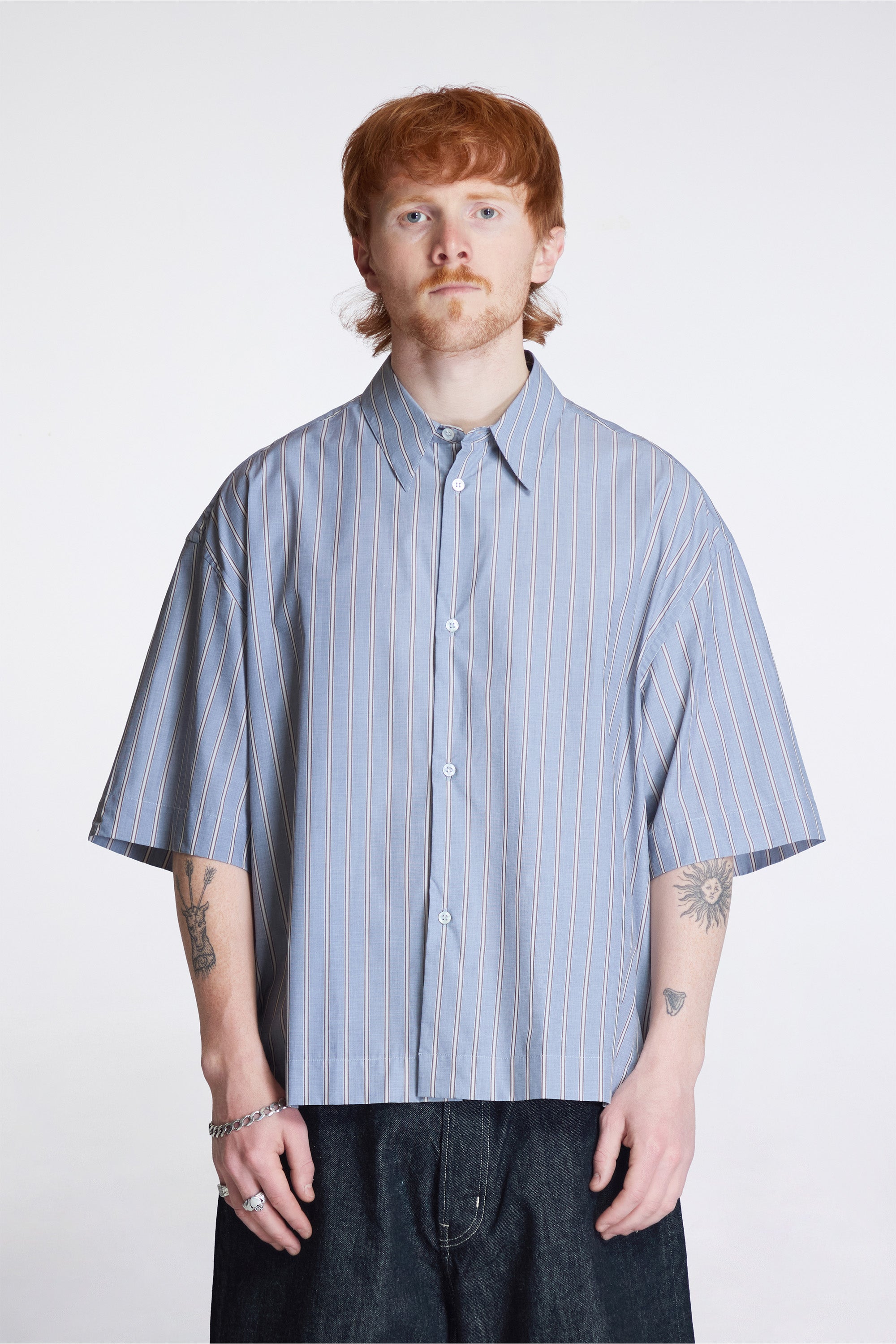 Sanko Ss Boxy Shirt Grey / Brown