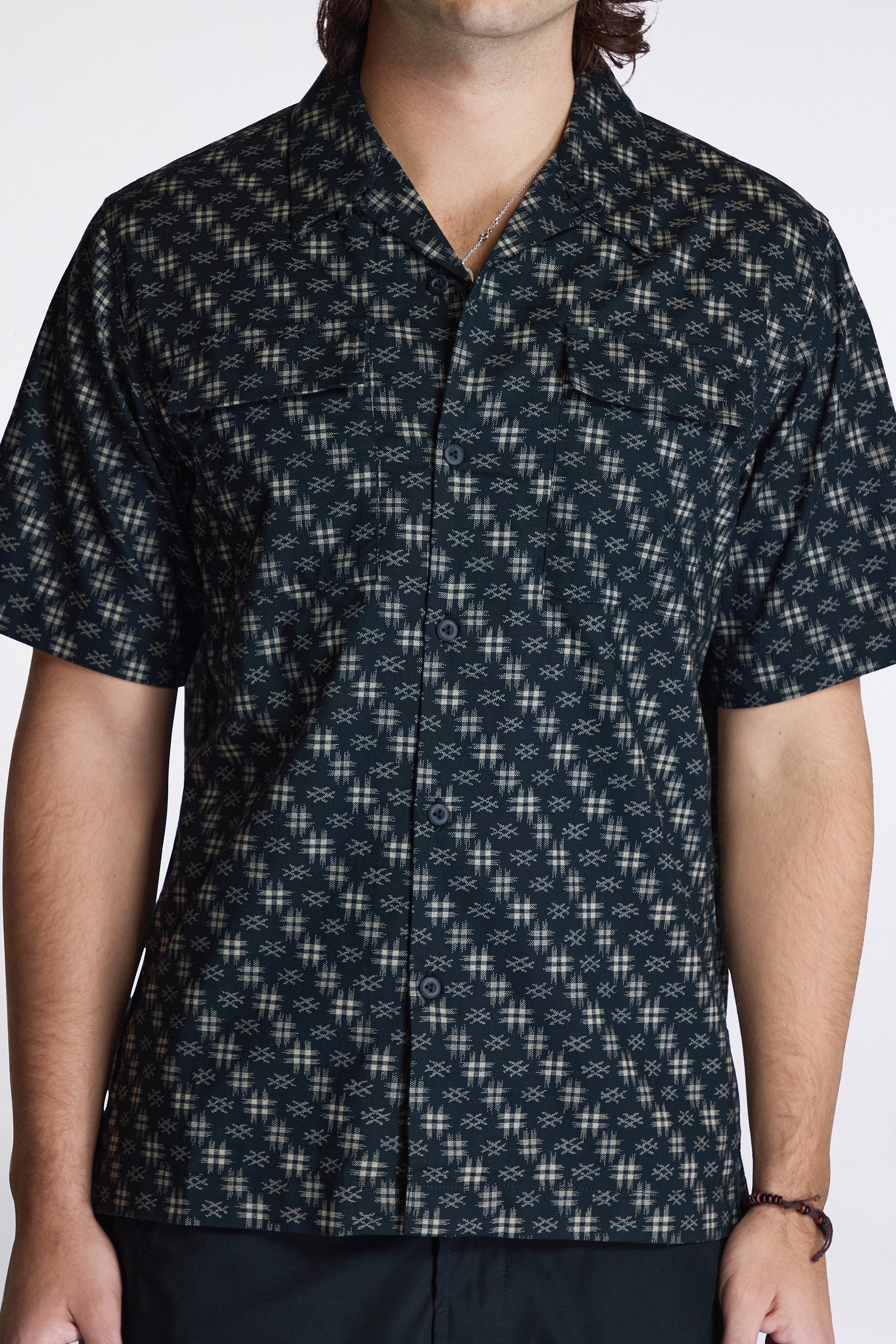 Kasuri Cuban Collar Shirt Sumi Black