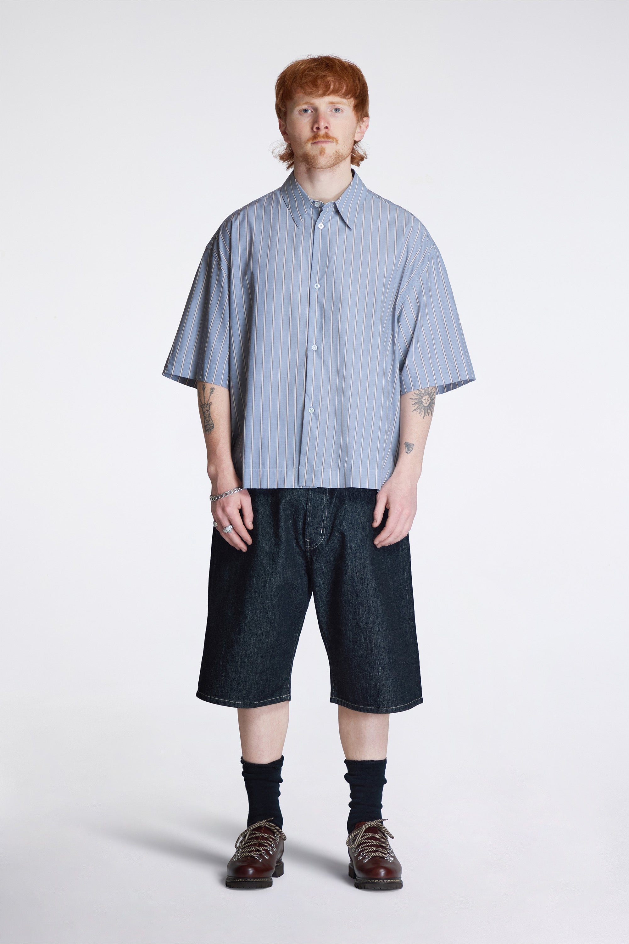 Sanko Ss Boxy Shirt Grey / Brown