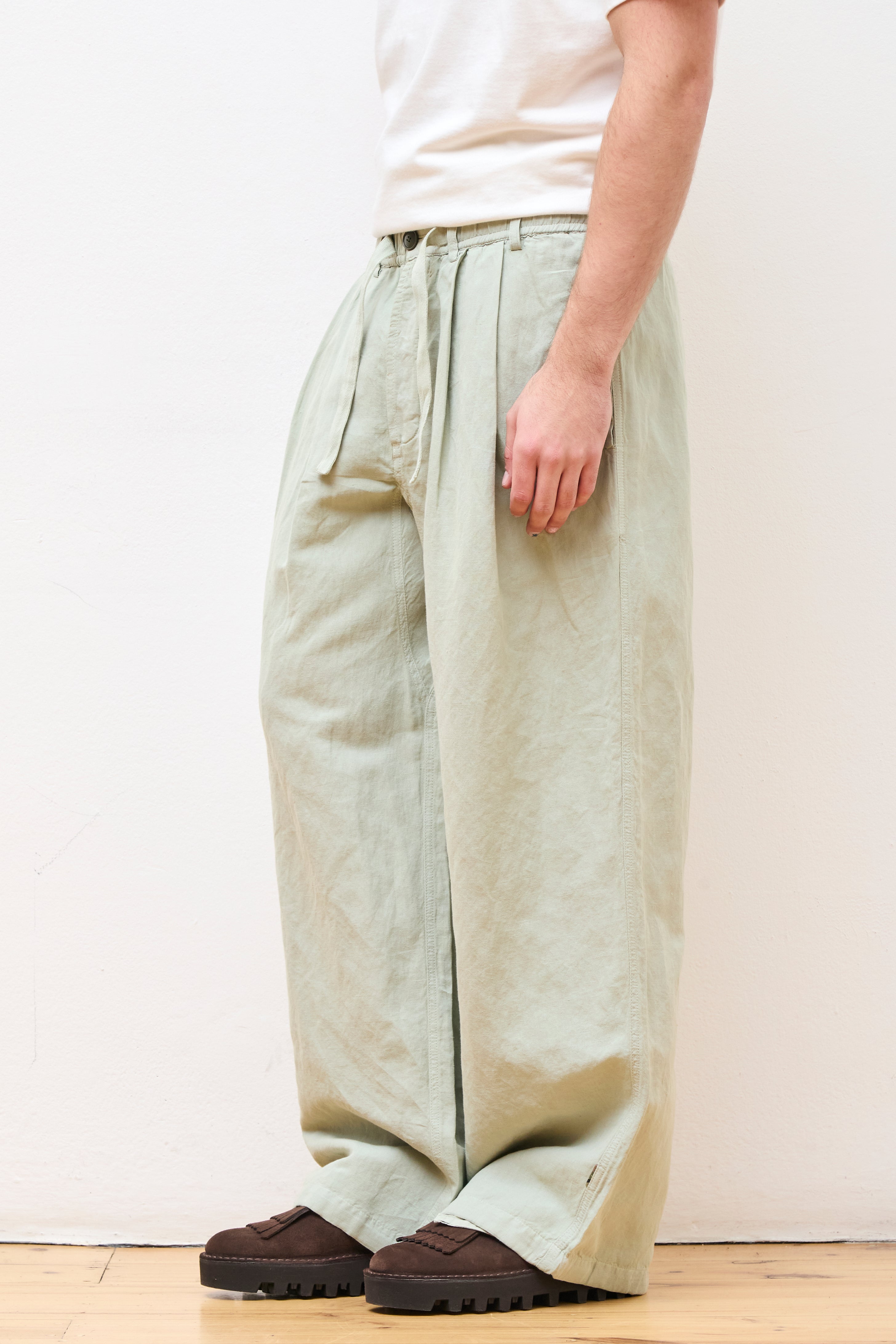 Hemp Pleated Track Pant Sage