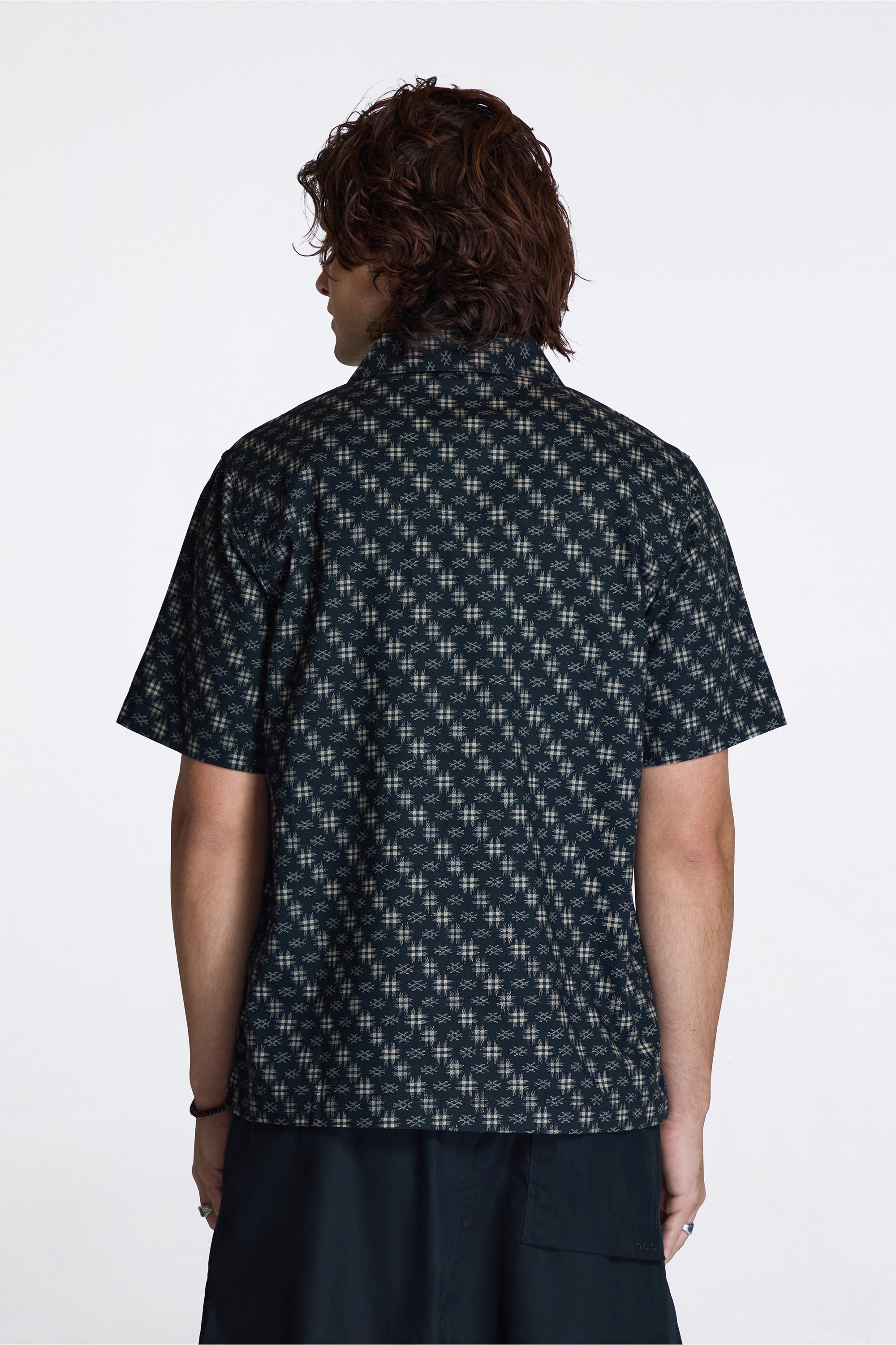 Kasuri Cuban Collar Shirt Sumi Black