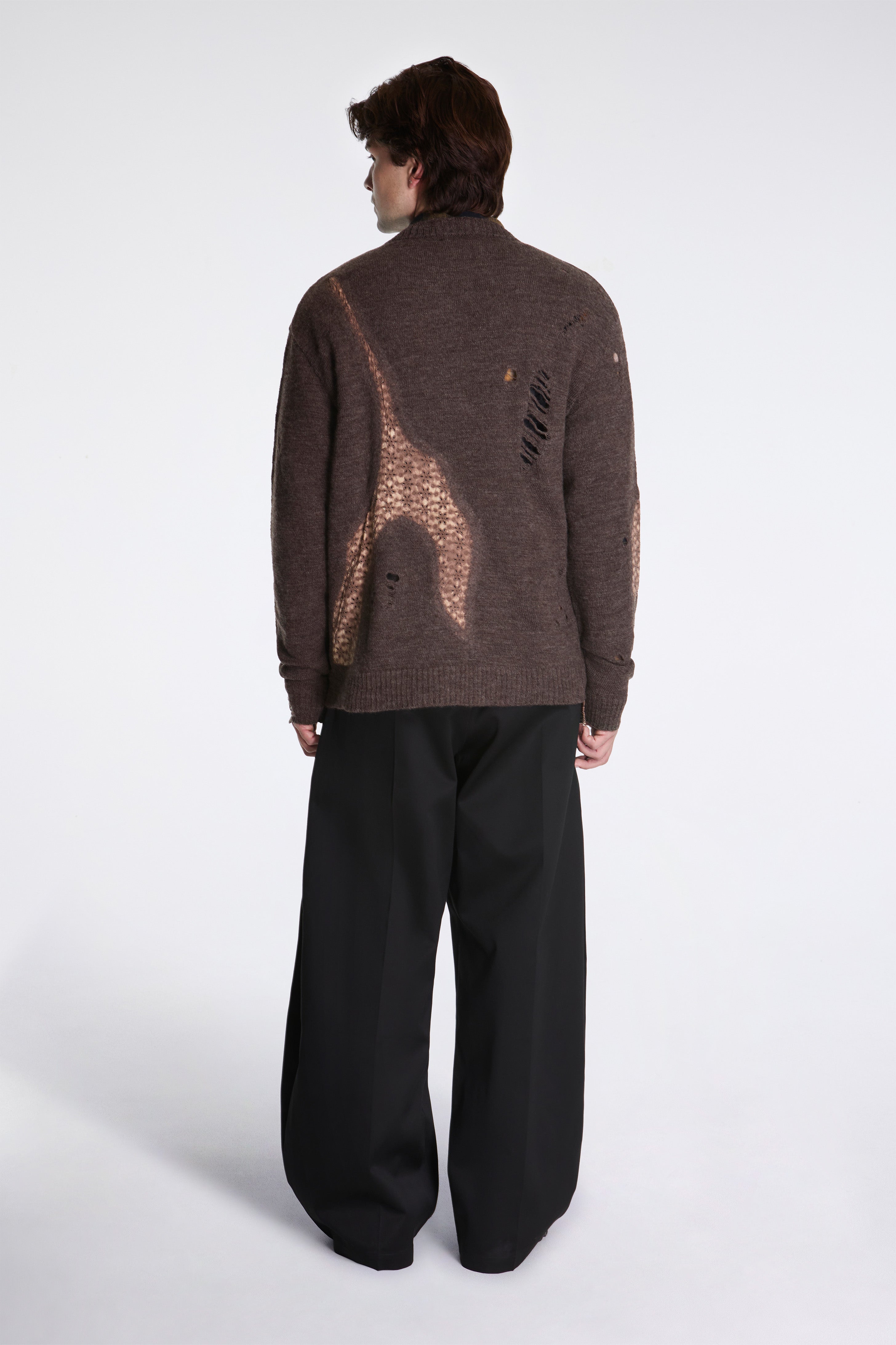 Needle Punched Lace Cardigan Brown