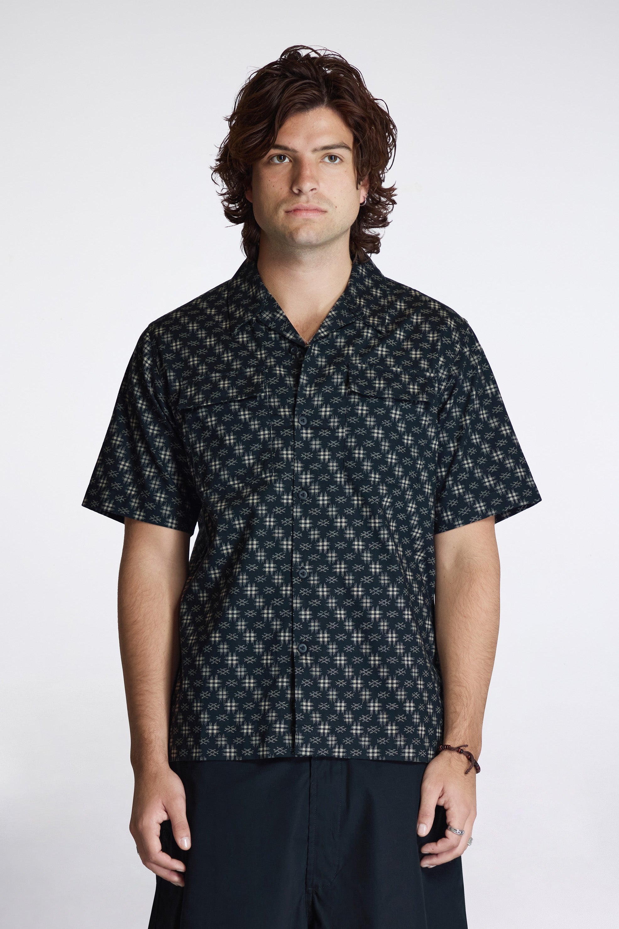 Kasuri Cuban Collar Shirt Sumi Black