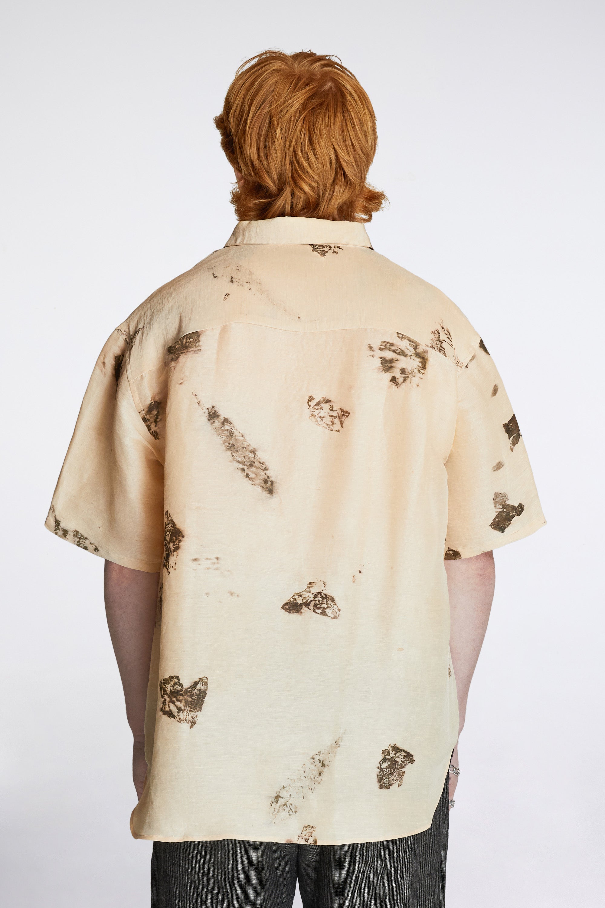 Eternal SS Shirt Khadi Silk Linen Hand Leaf Print