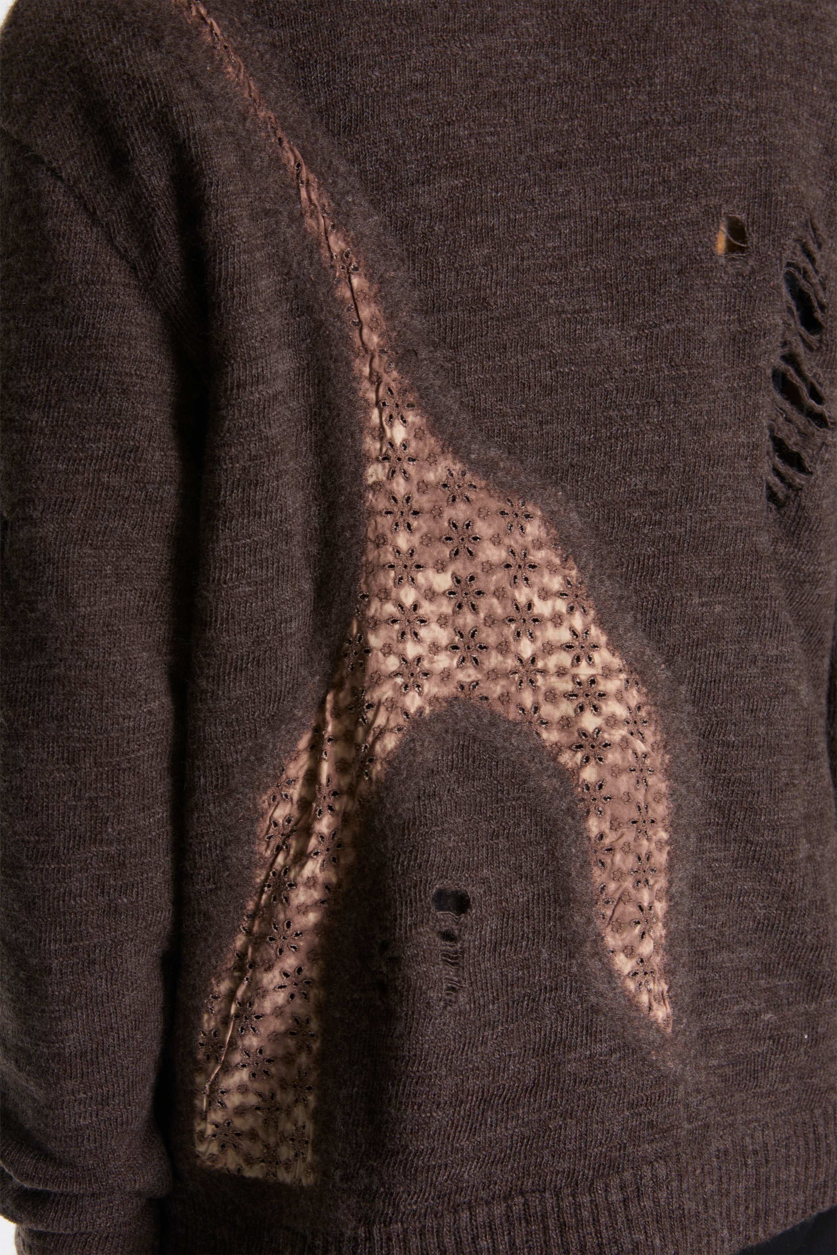 Needle Punched Lace Cardigan Brown