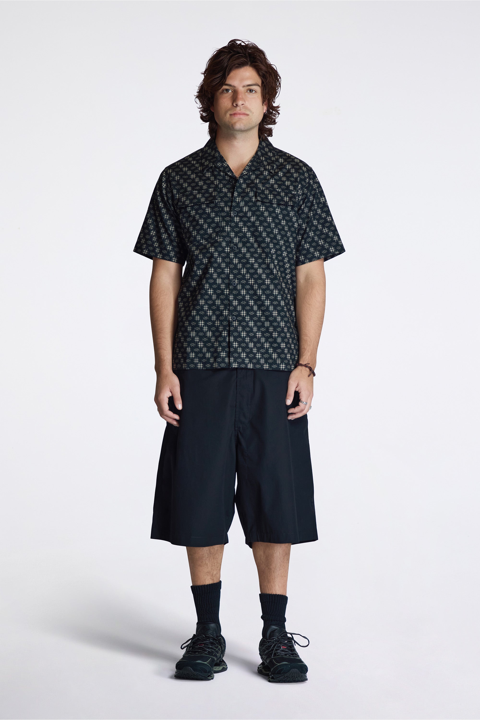 Kasuri Cuban Collar Shirt Sumi Black
