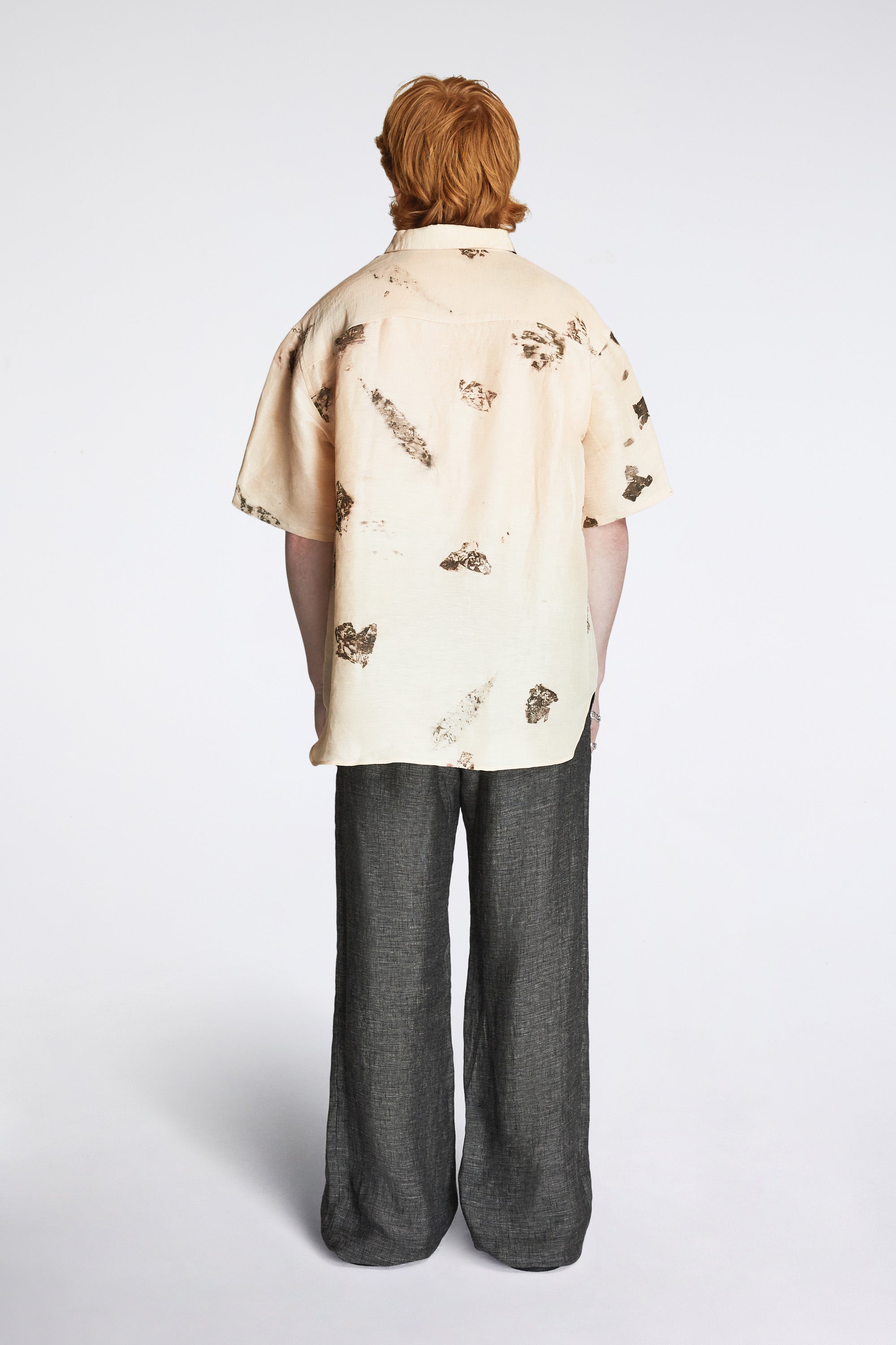 Eternal SS Shirt Khadi Silk Linen Hand Leaf Print