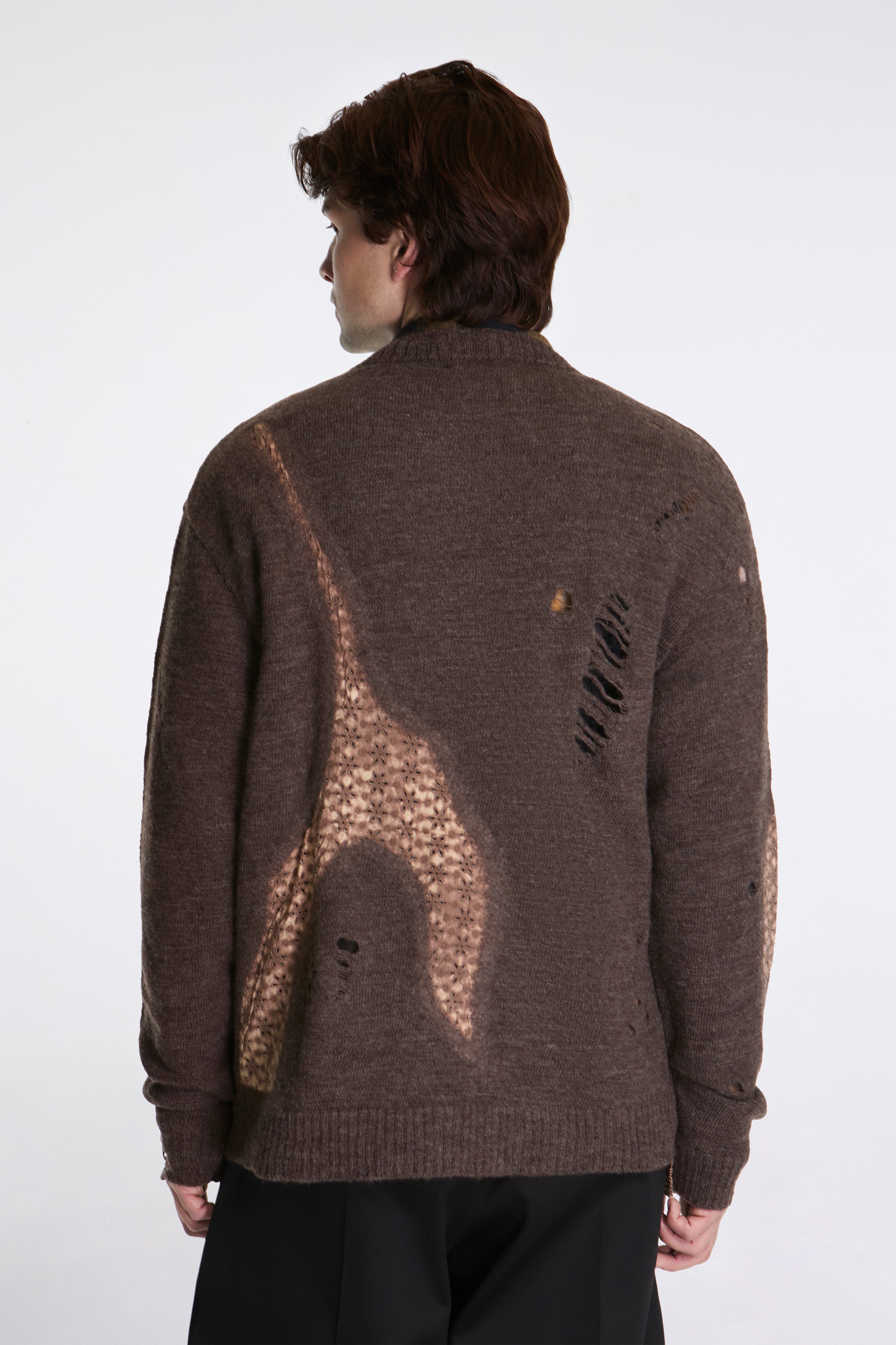 Needle Punched Lace Cardigan Brown