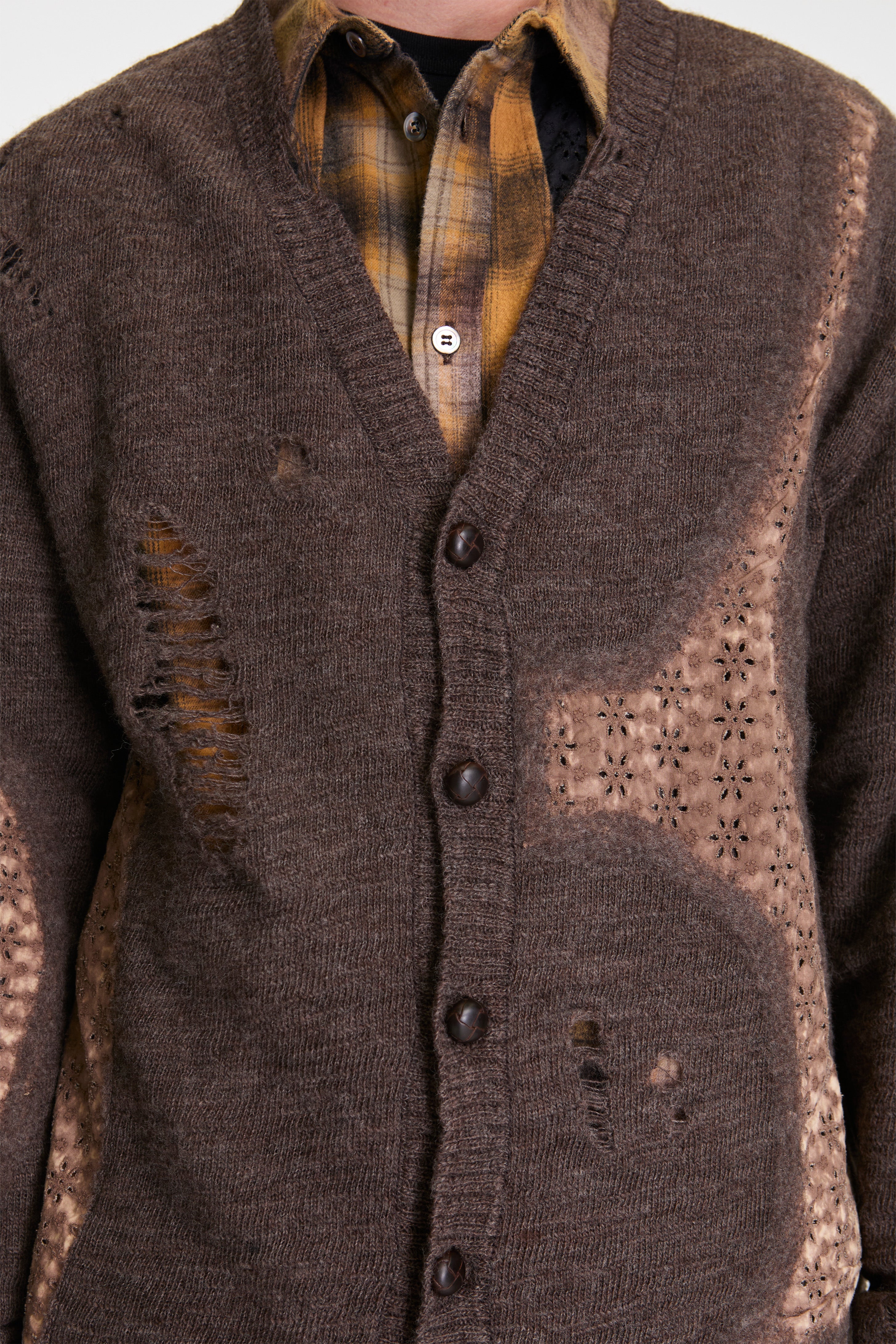 Needle Punched Lace Cardigan Brown