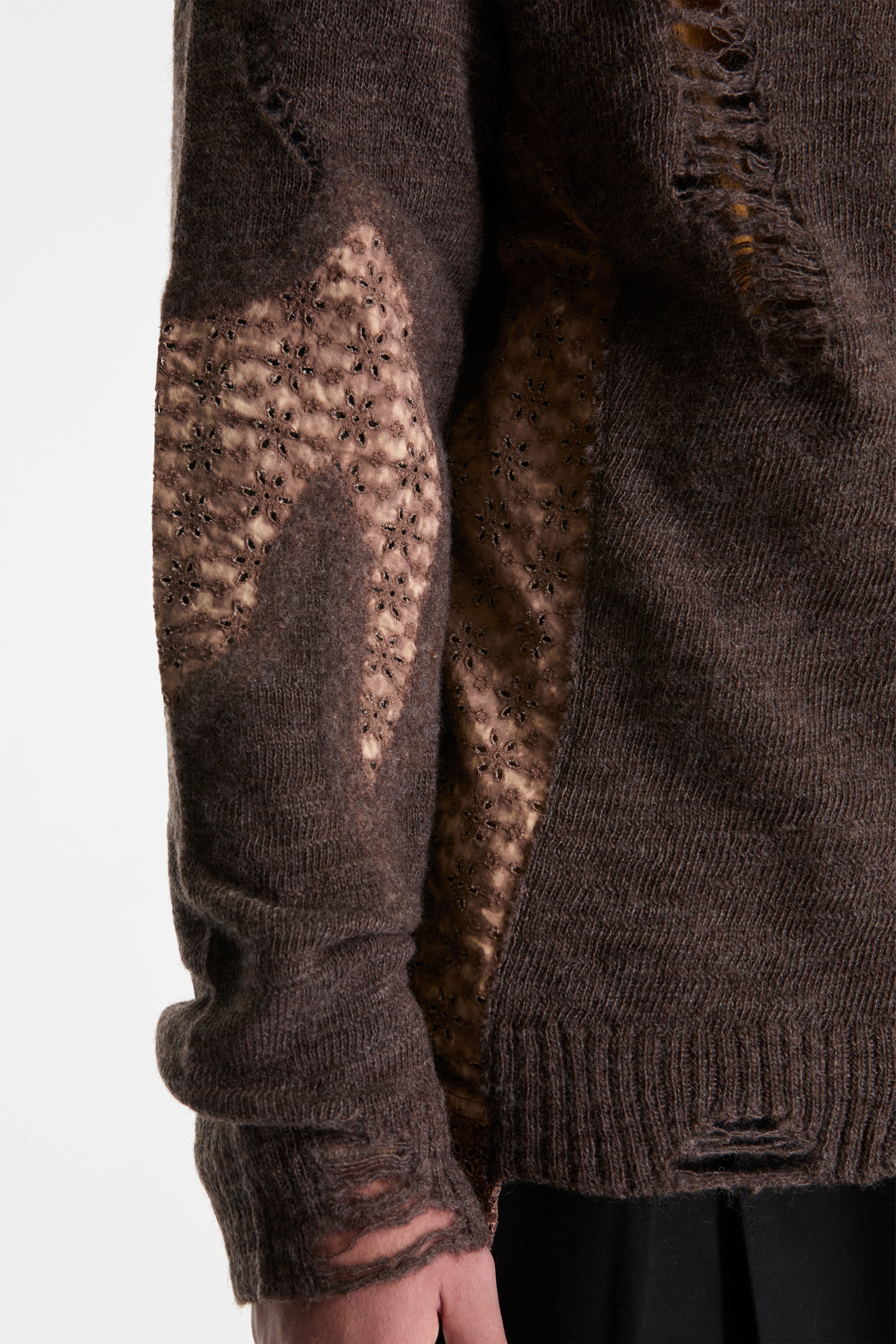 Needle Punched Lace Cardigan Brown