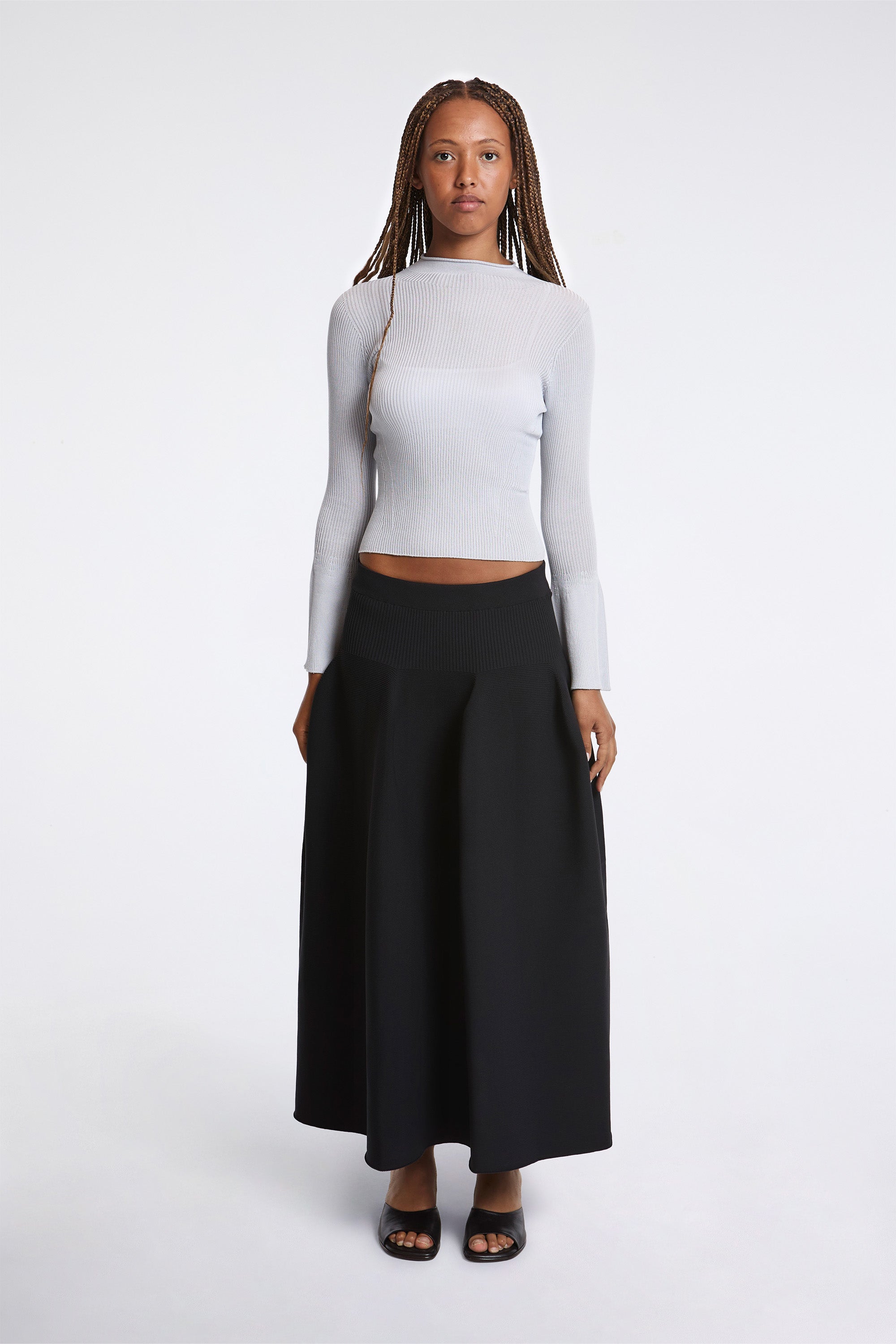 Soft Portrait Long Bell Sleeve Top Haze Gray
