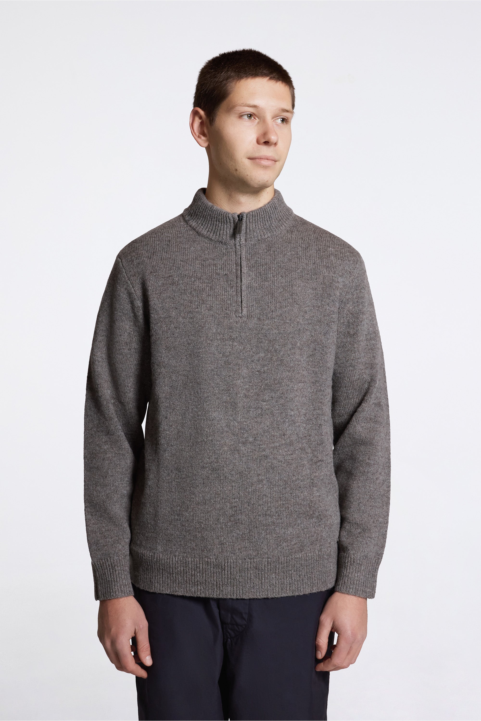 Shetland Wool 1/4 Zip Sweater Stone Heather