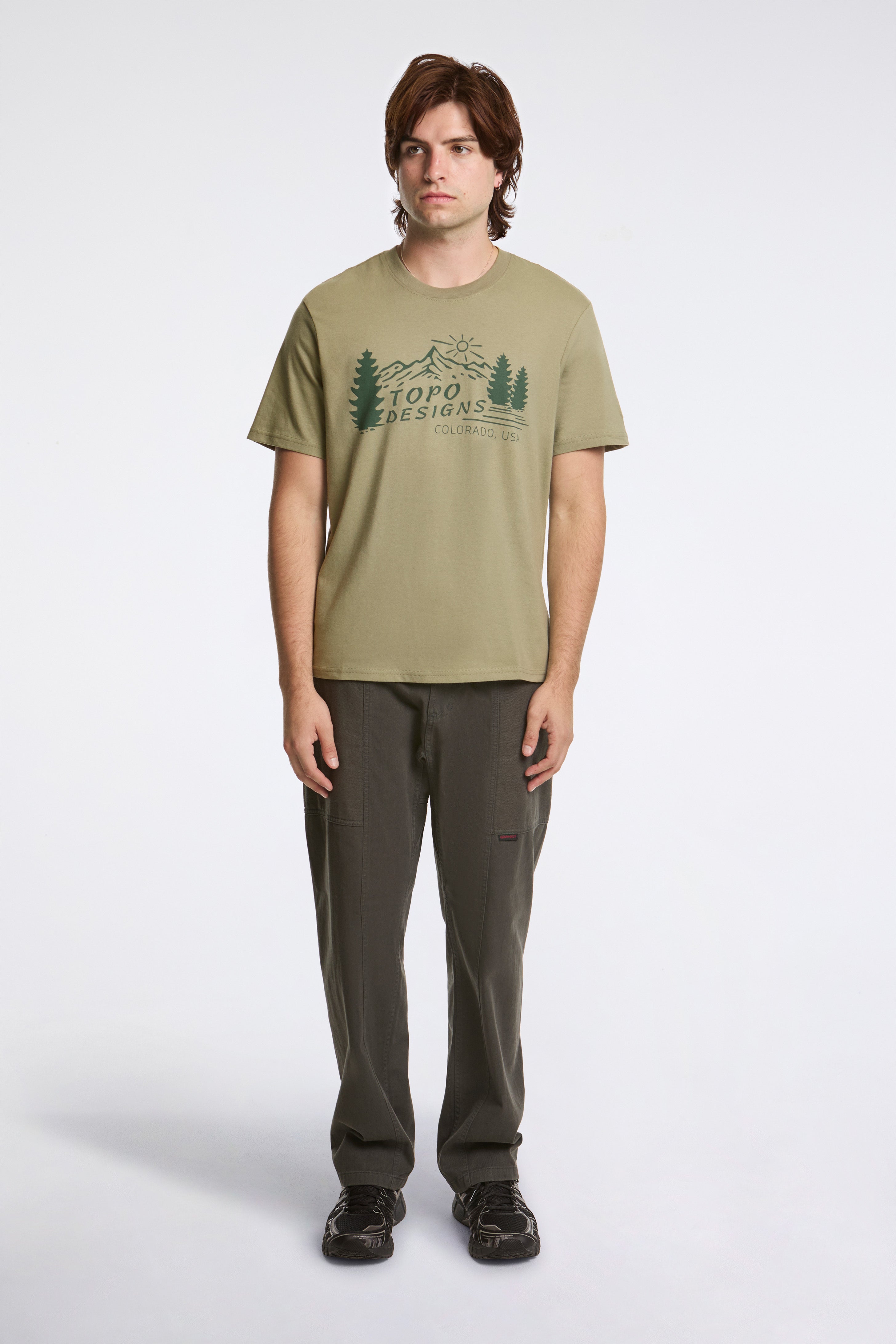 Mountain Scene Tee Mens Oil Green