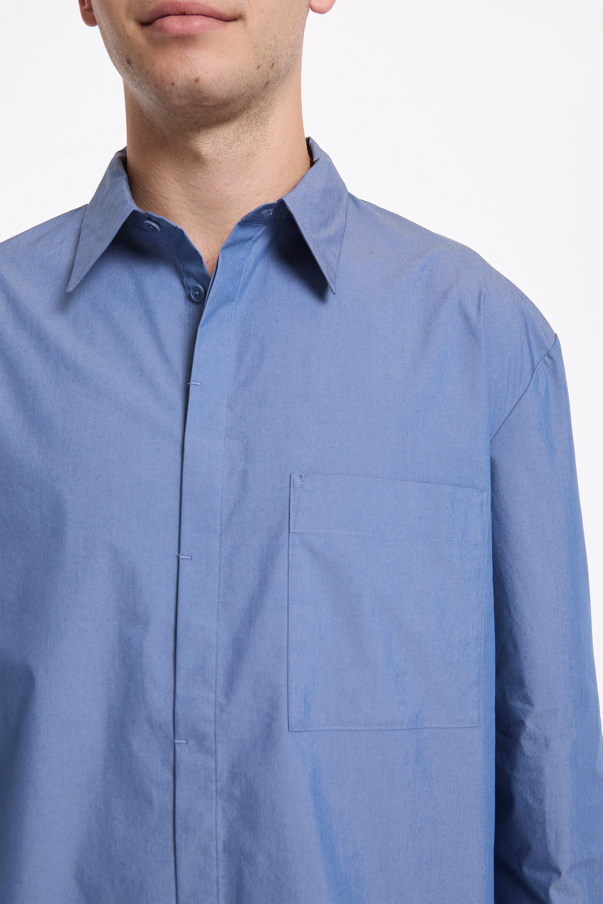Square Pocket Oversized Shirt Blue