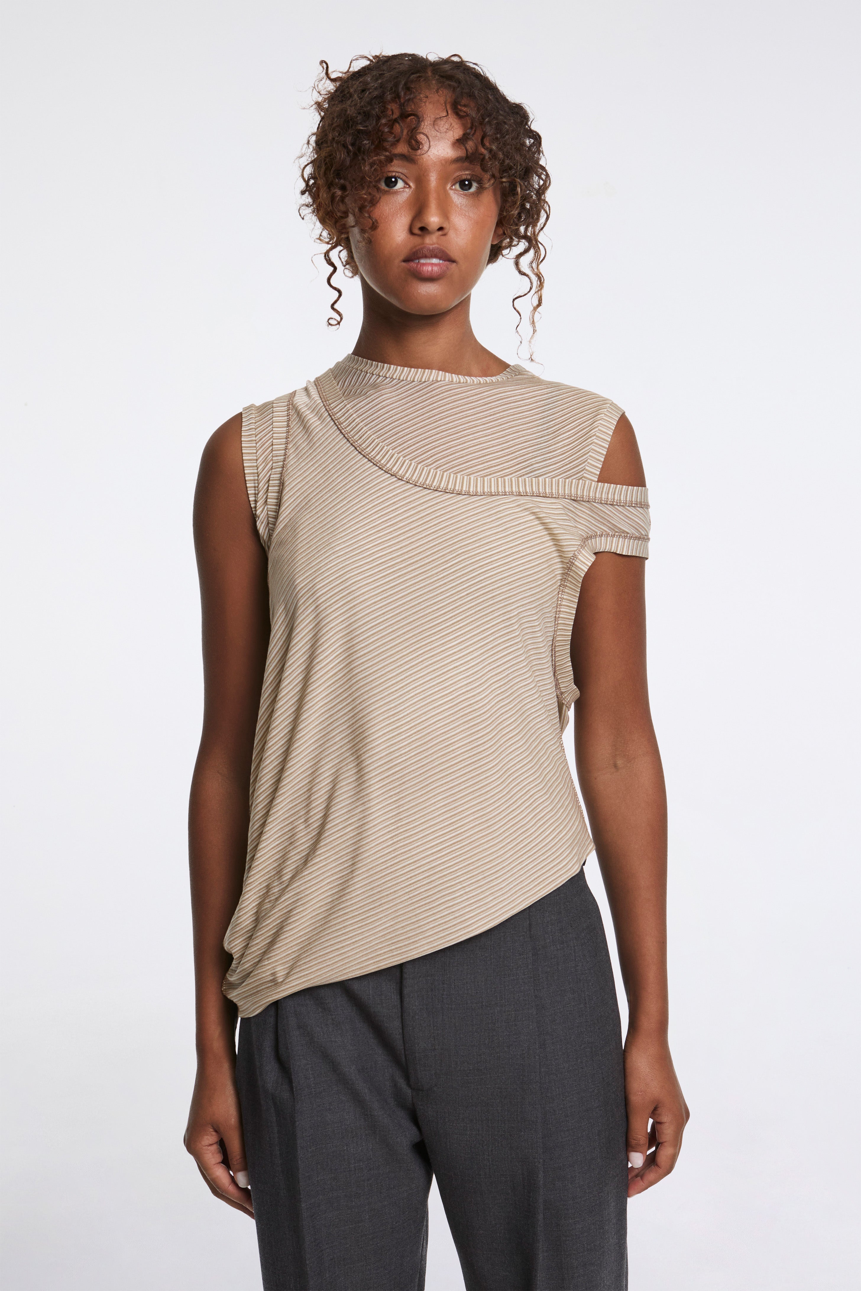 Double Layered Jersey Tank Sesame Stripe