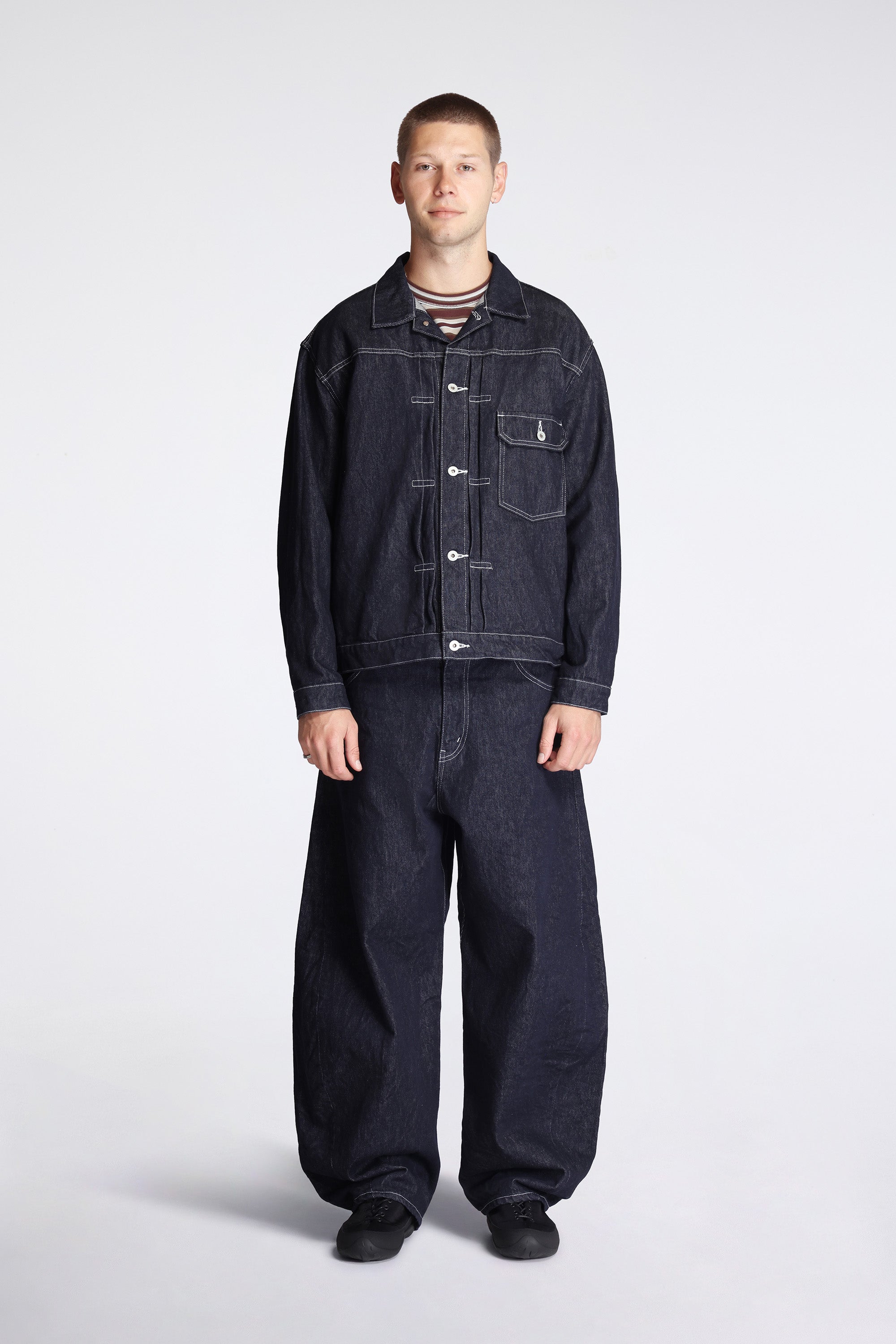 Barrel Denim Jeans Navy/White