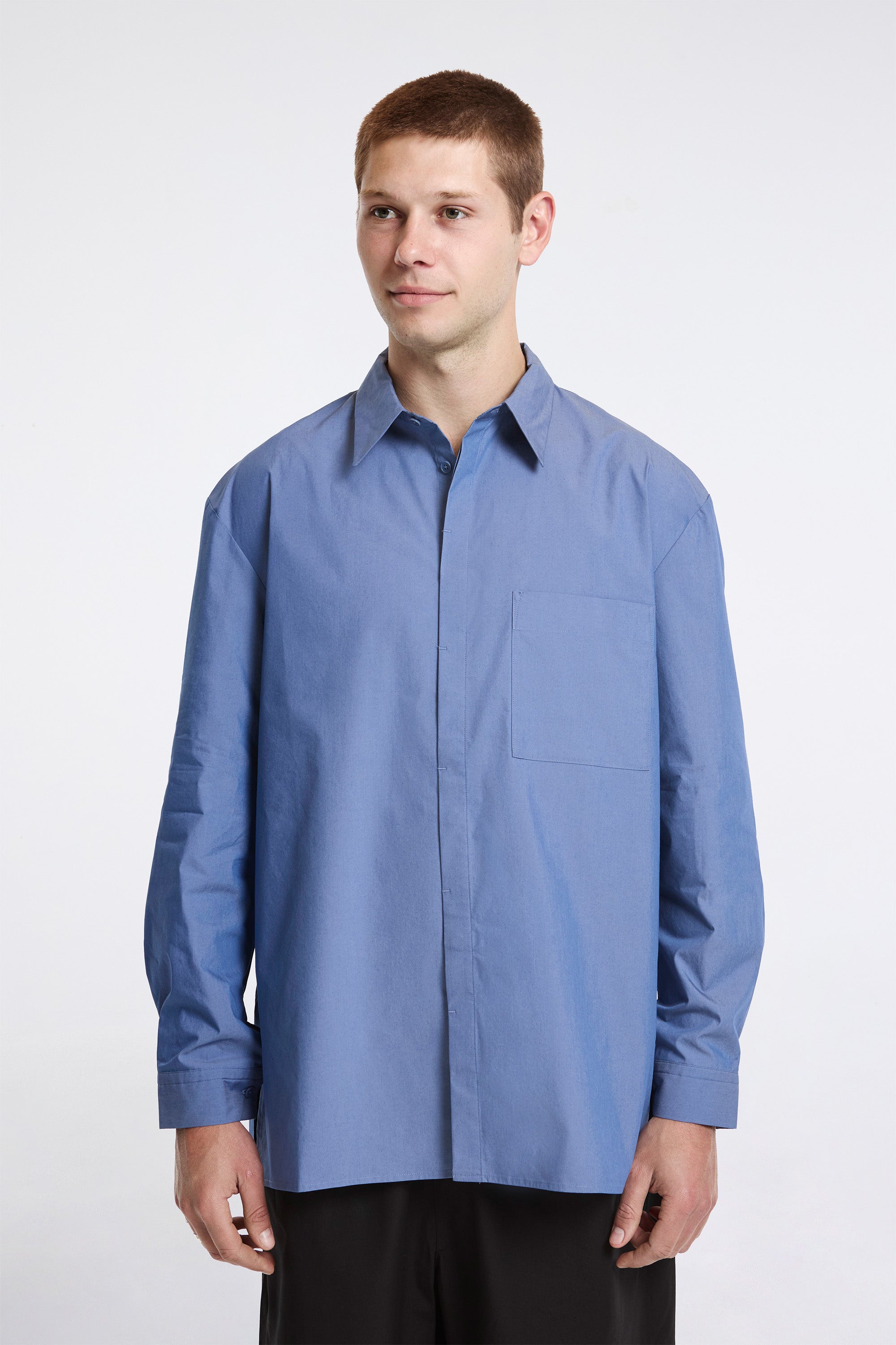 Square Pocket Oversized Shirt Blue