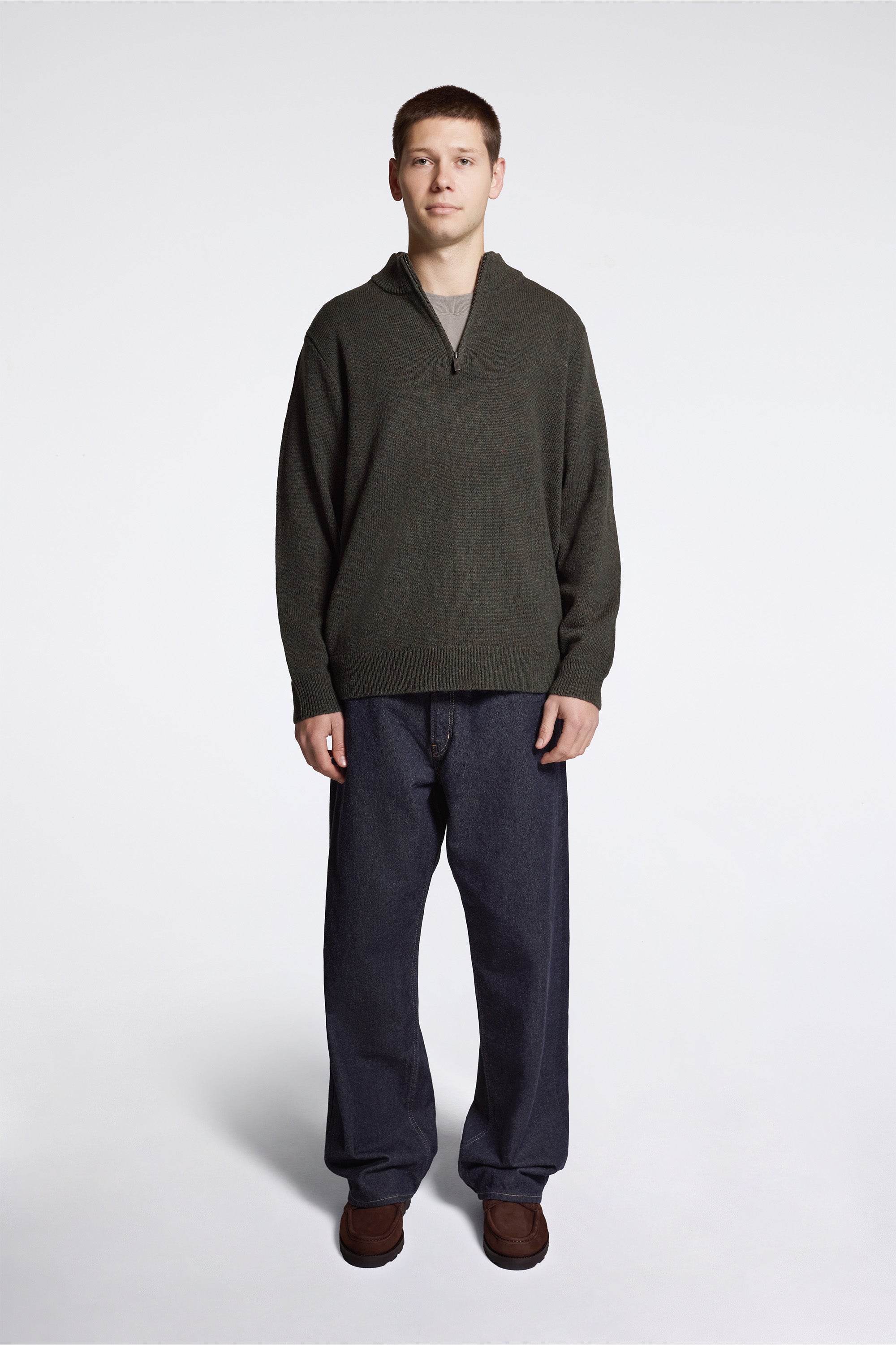 Shetland Wool 1/4 Zip Sweater Camo Heather