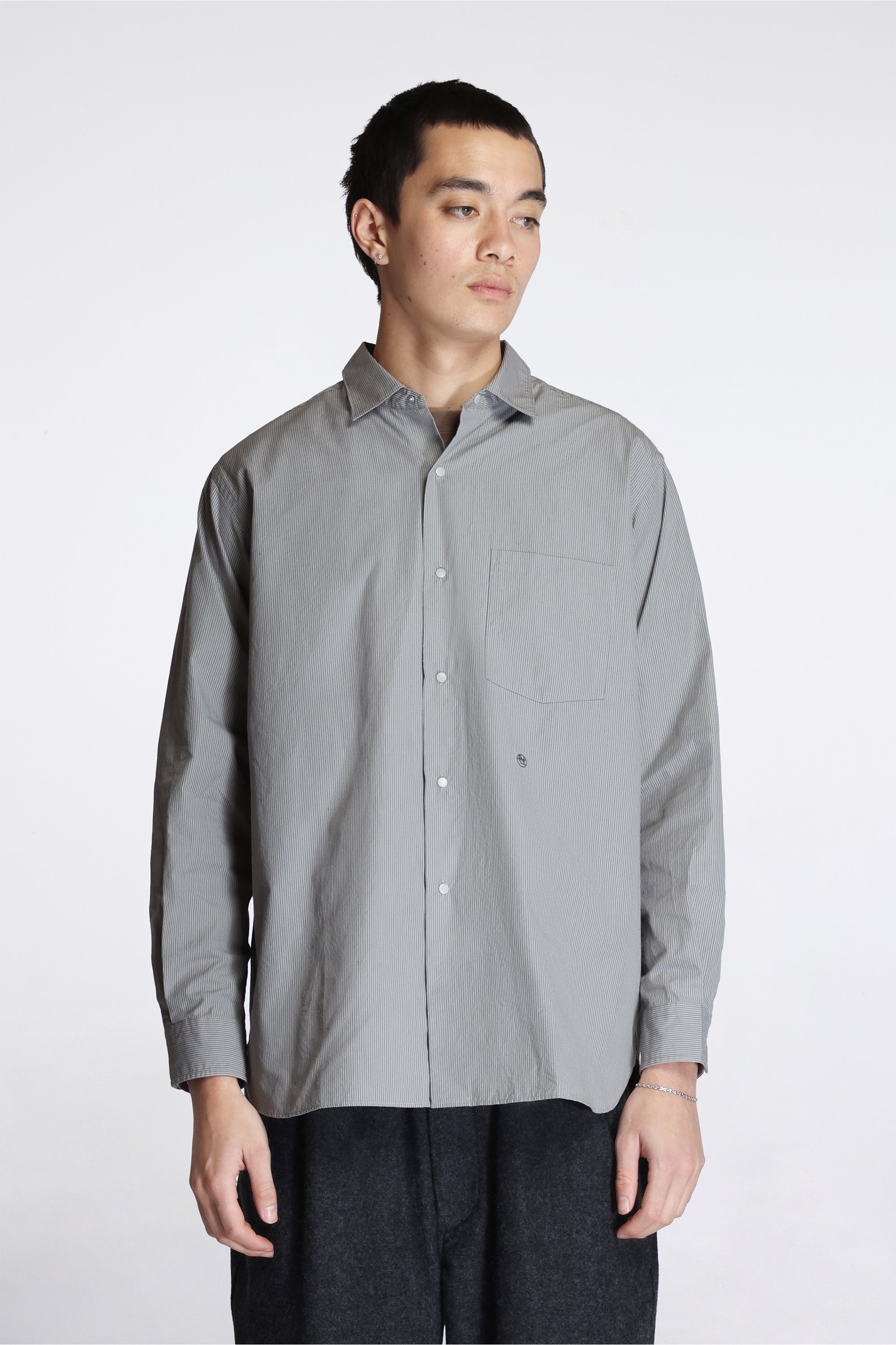 Regular Collar Striped Wind Shirt Gray