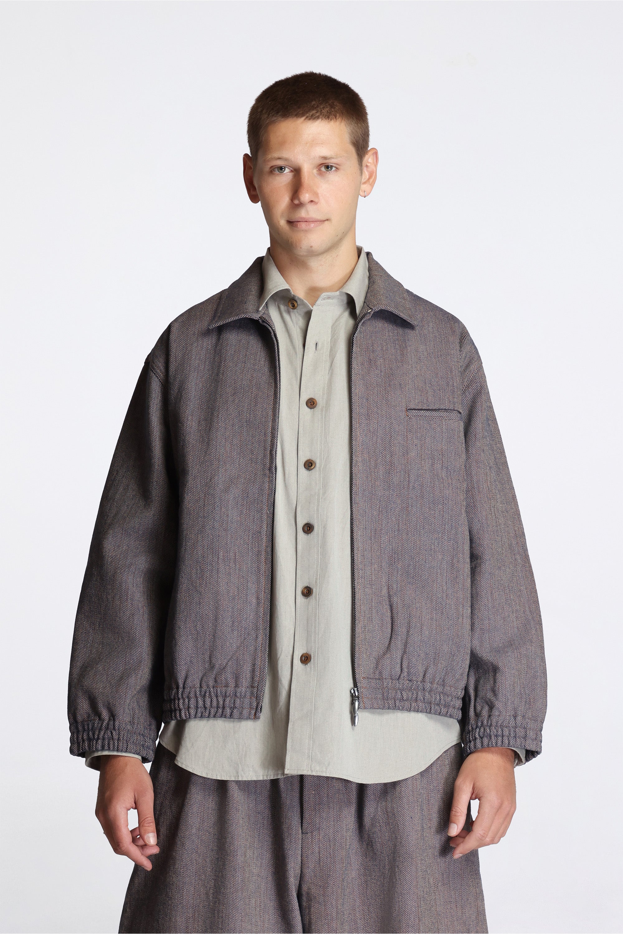 Collared Zip Blouson Persimmon Back Denim
