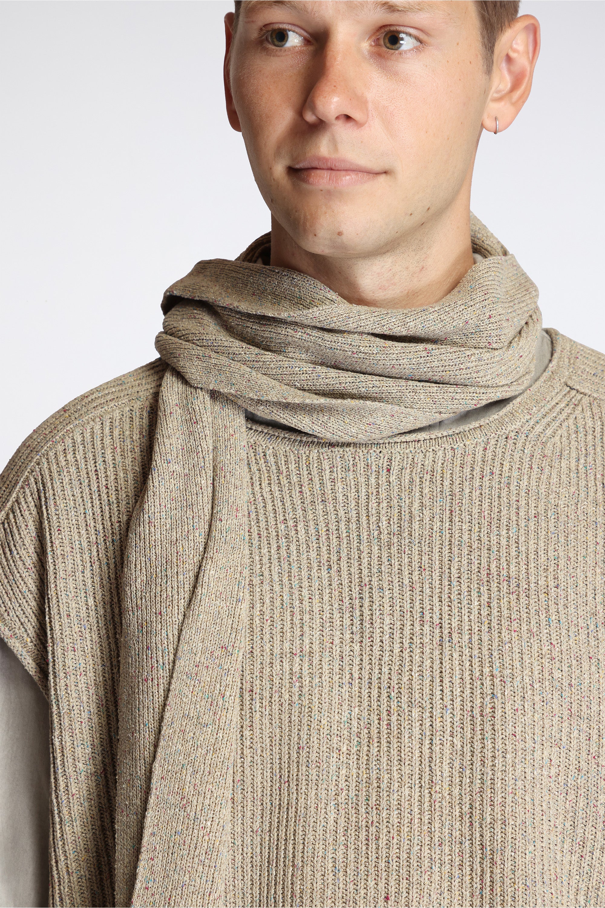 Knit Narrow Scarf Natural Mix Silk Slub