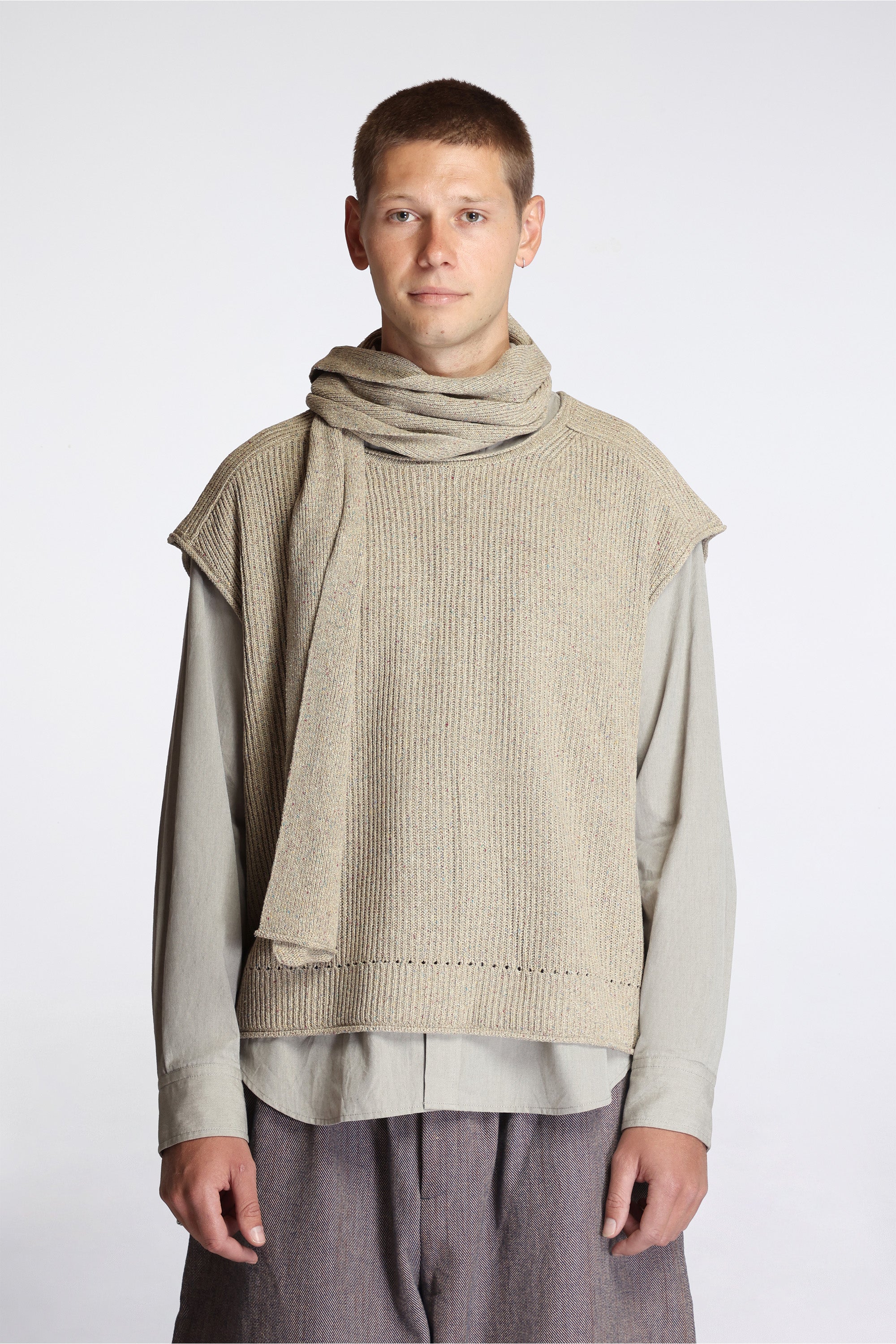 Knit Narrow Scarf Natural Mix Silk Slub