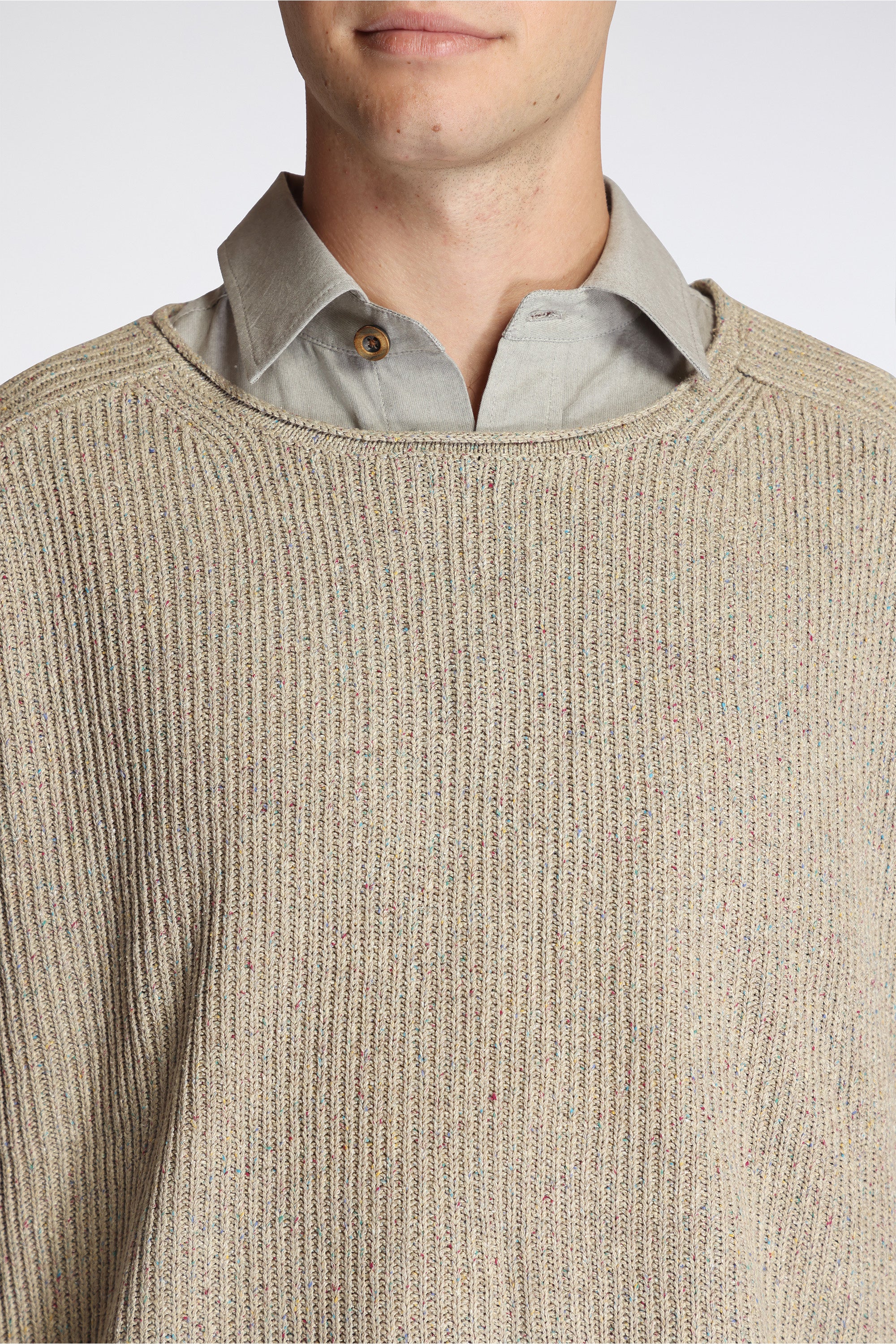Sleeveless Knit Arc Top Natural Mix Silk Slub