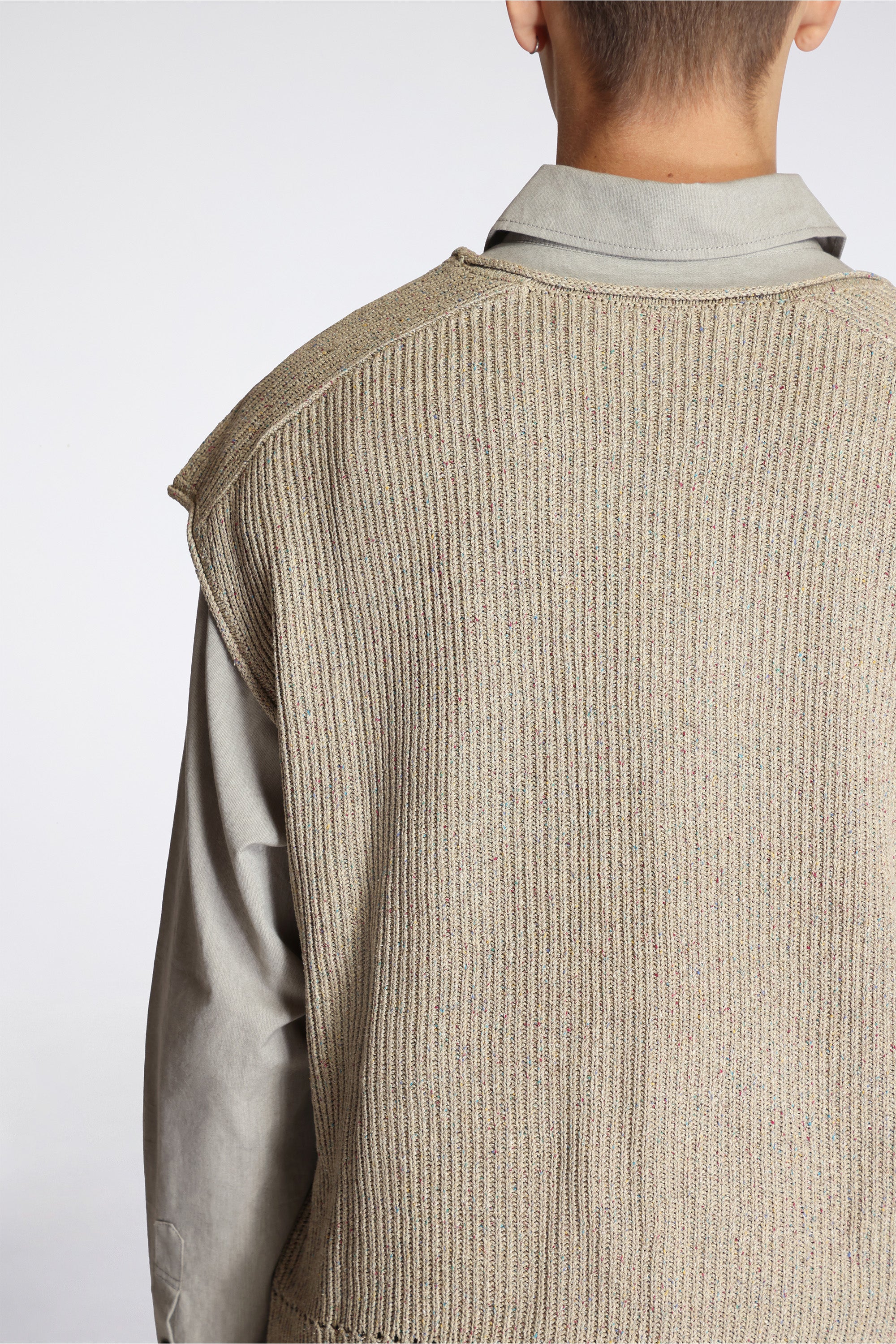 Sleeveless Knit Arc Top Natural Mix Silk Slub