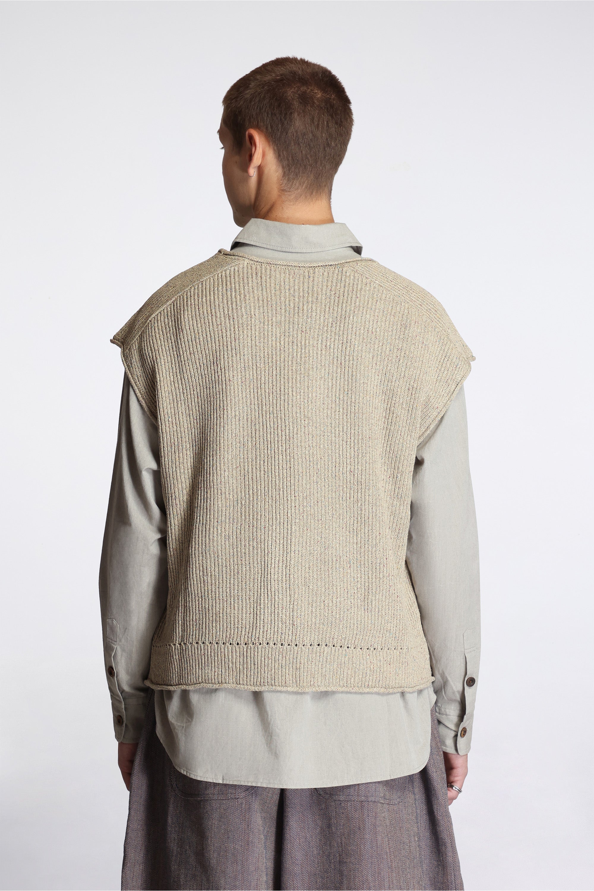 Sleeveless Knit Arc Top Natural Mix Silk Slub