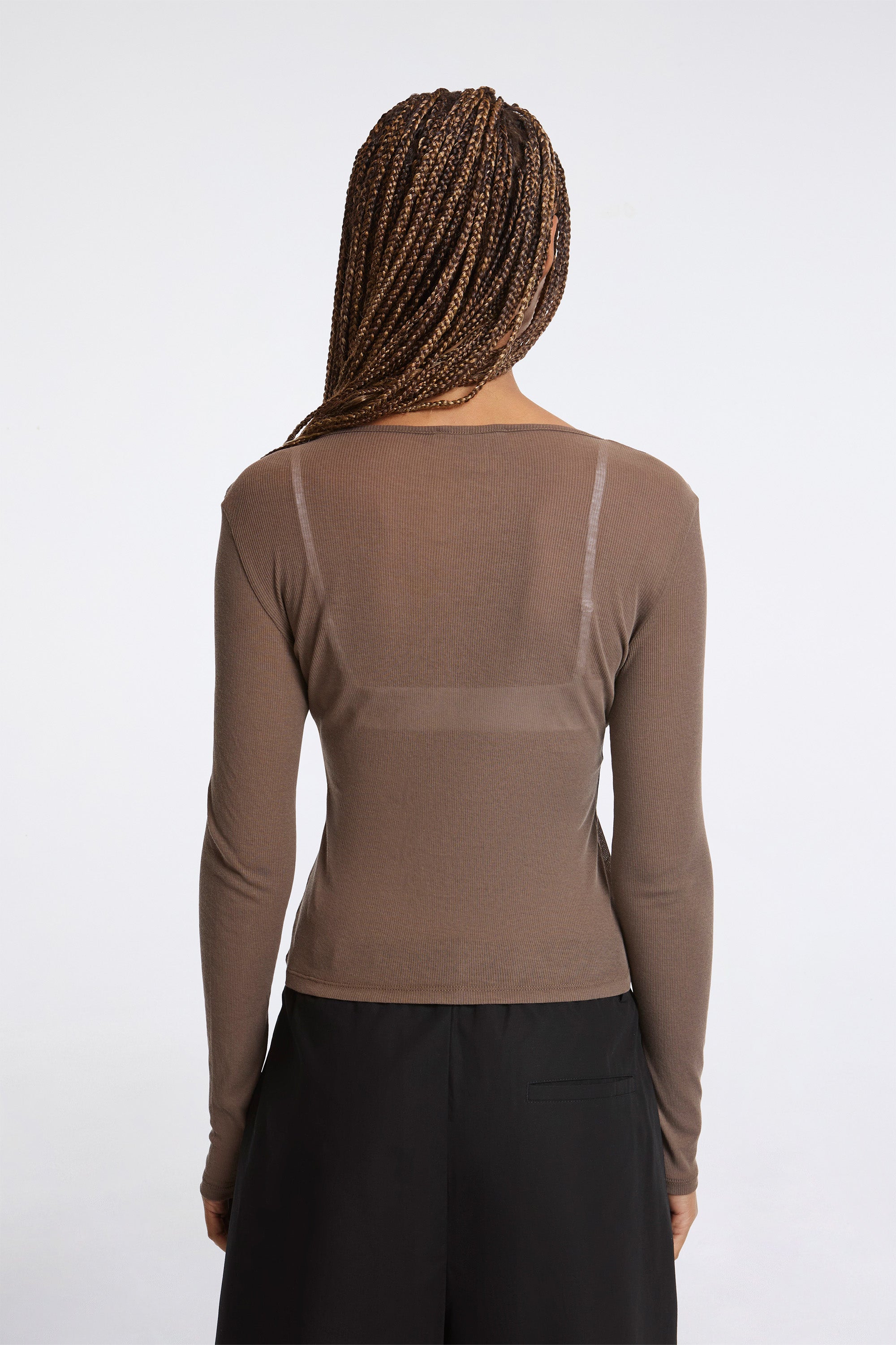 Ribbed Round T-Shirt Brown