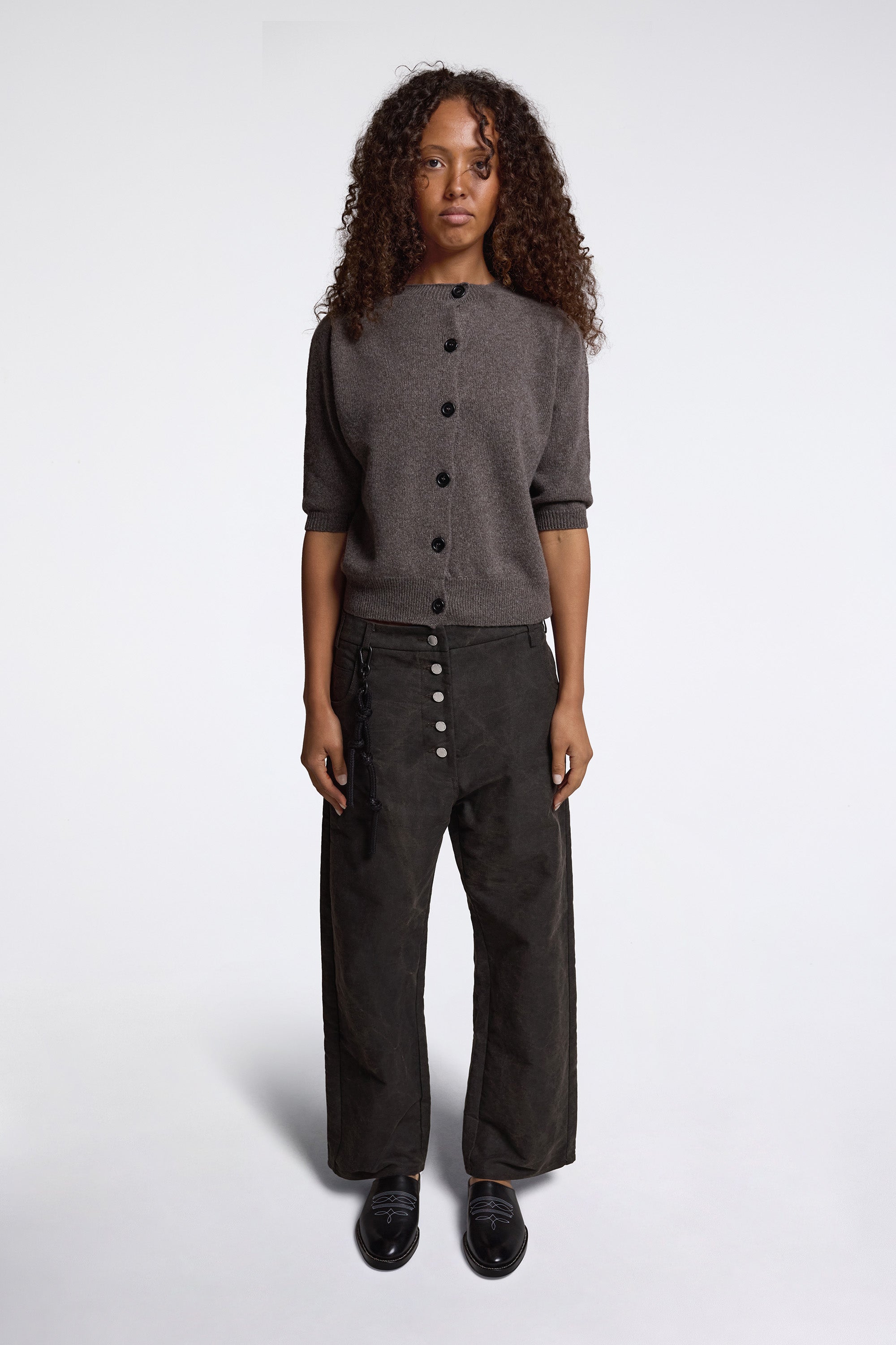 Exposed Button Pant Black