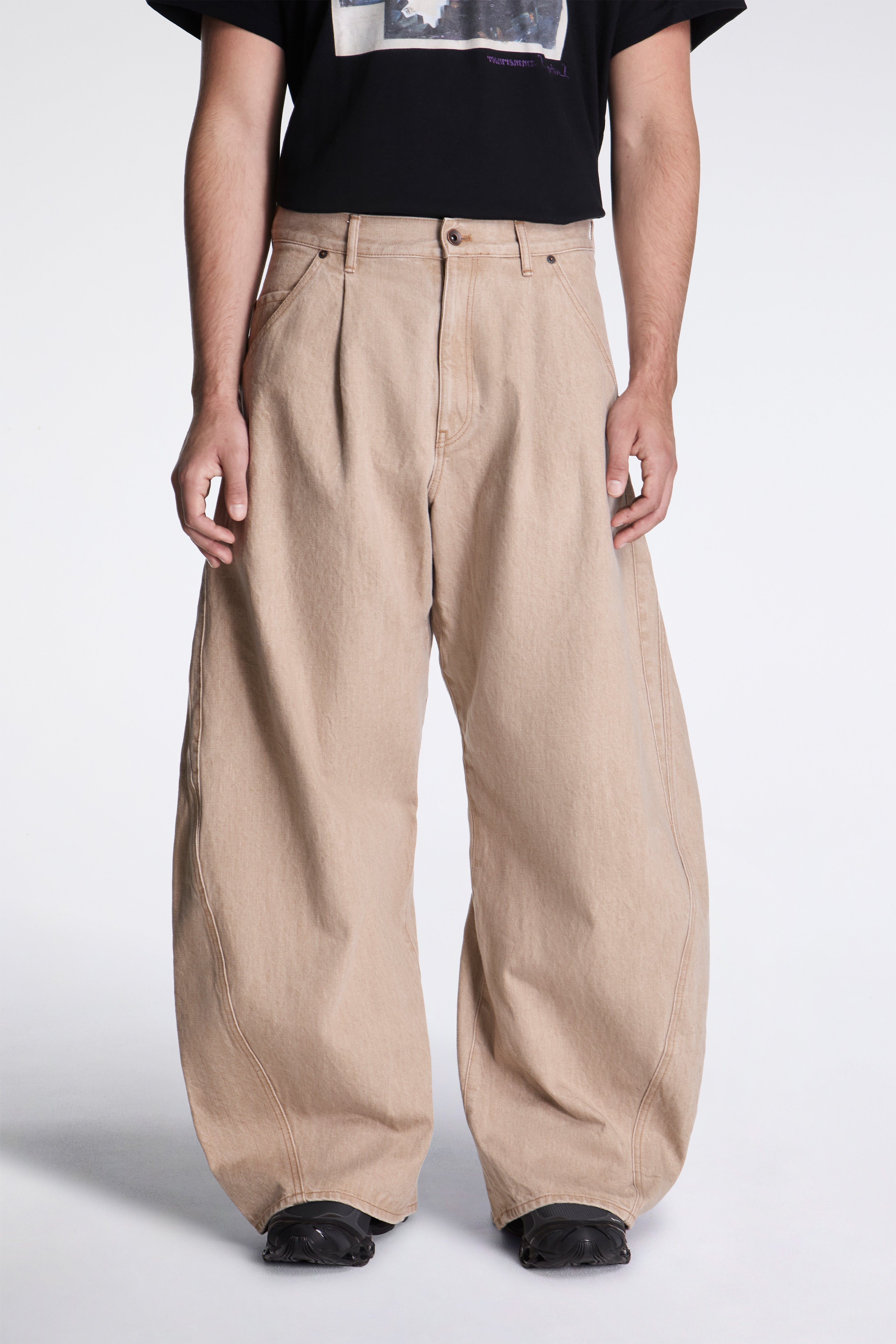 3D Cutting Denim Pants Beige