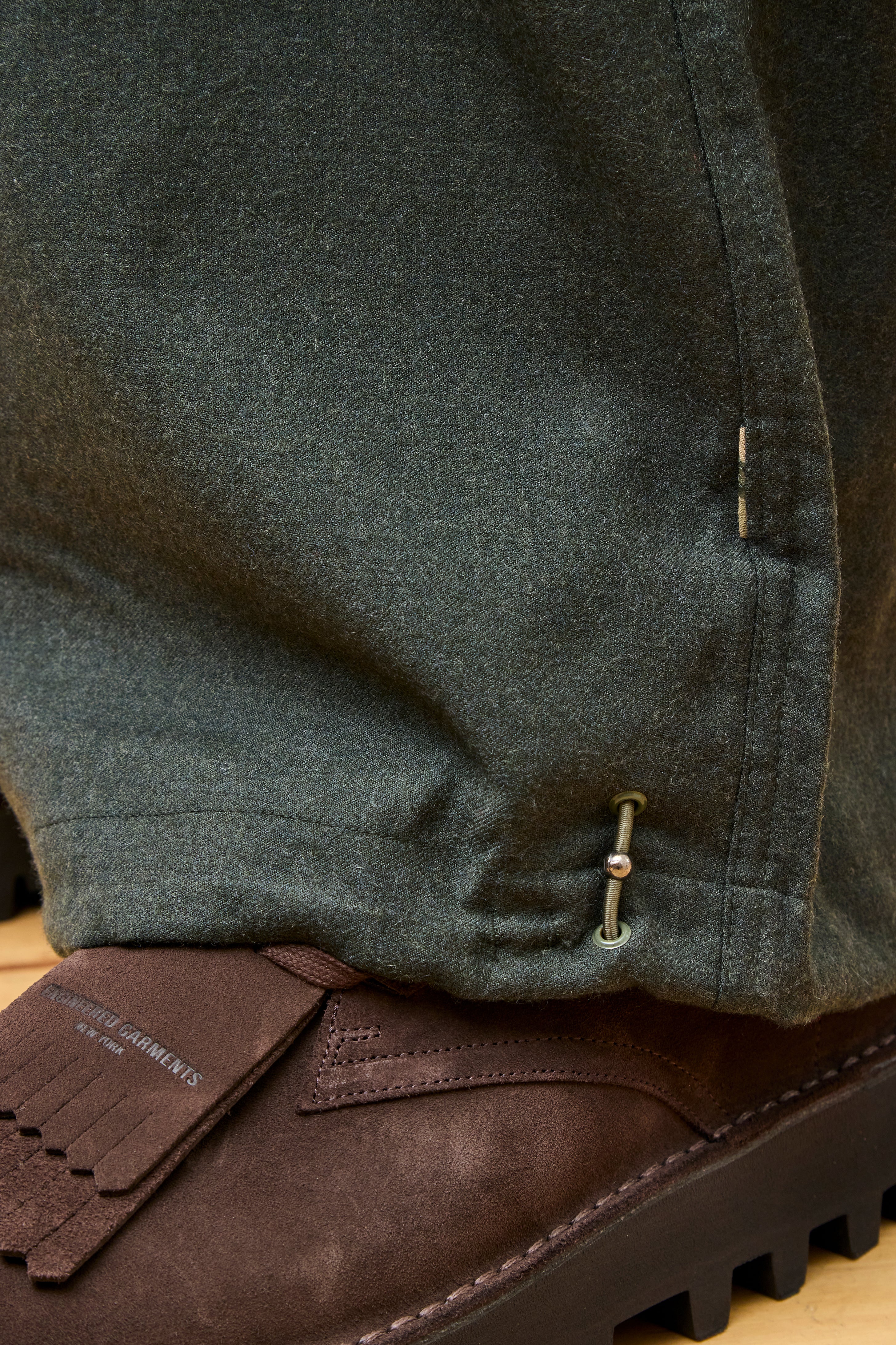 Asymmetrical Wool Pleated Pant Dark Olive