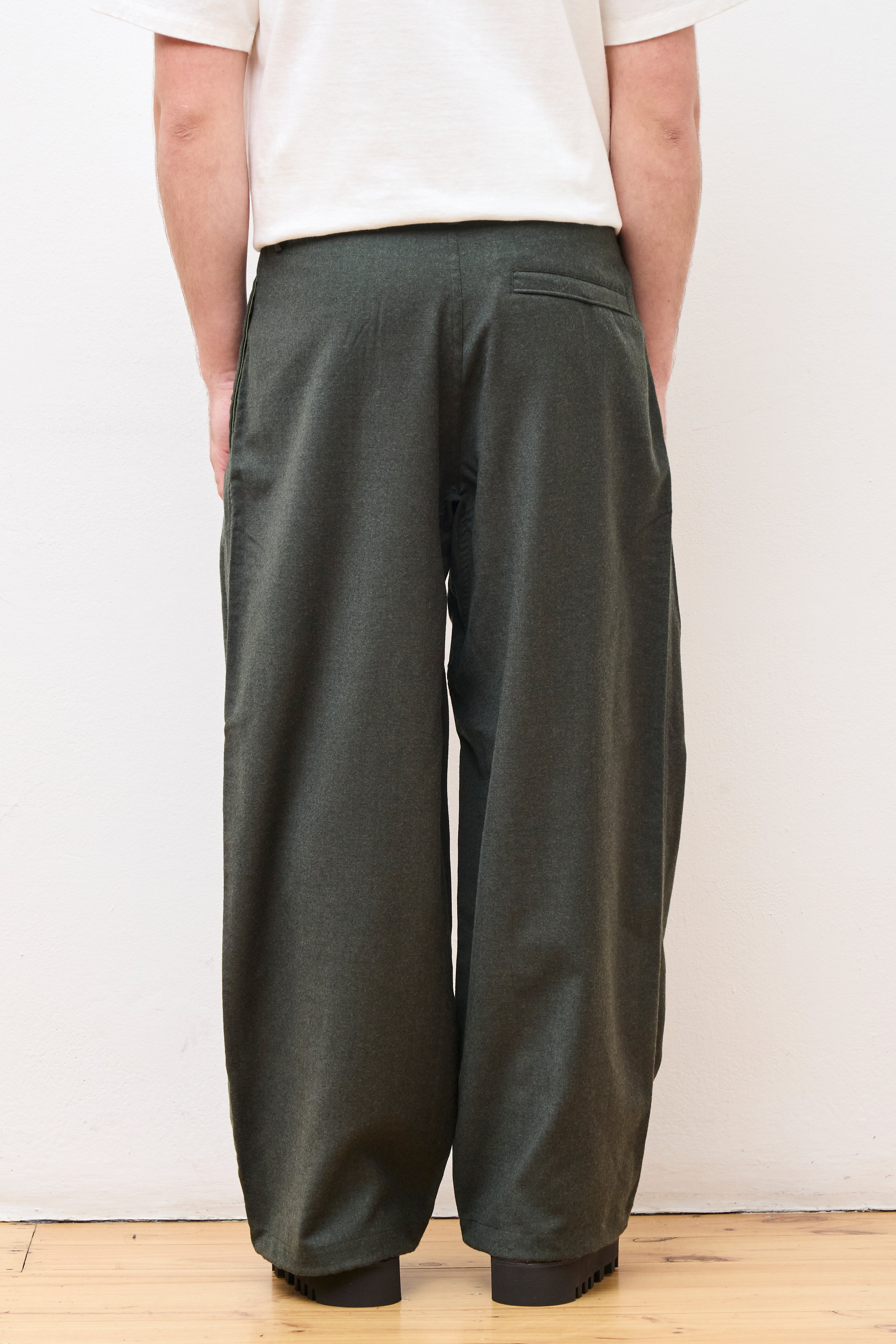 Asymmetrical Wool Pleated Pant Dark Olive