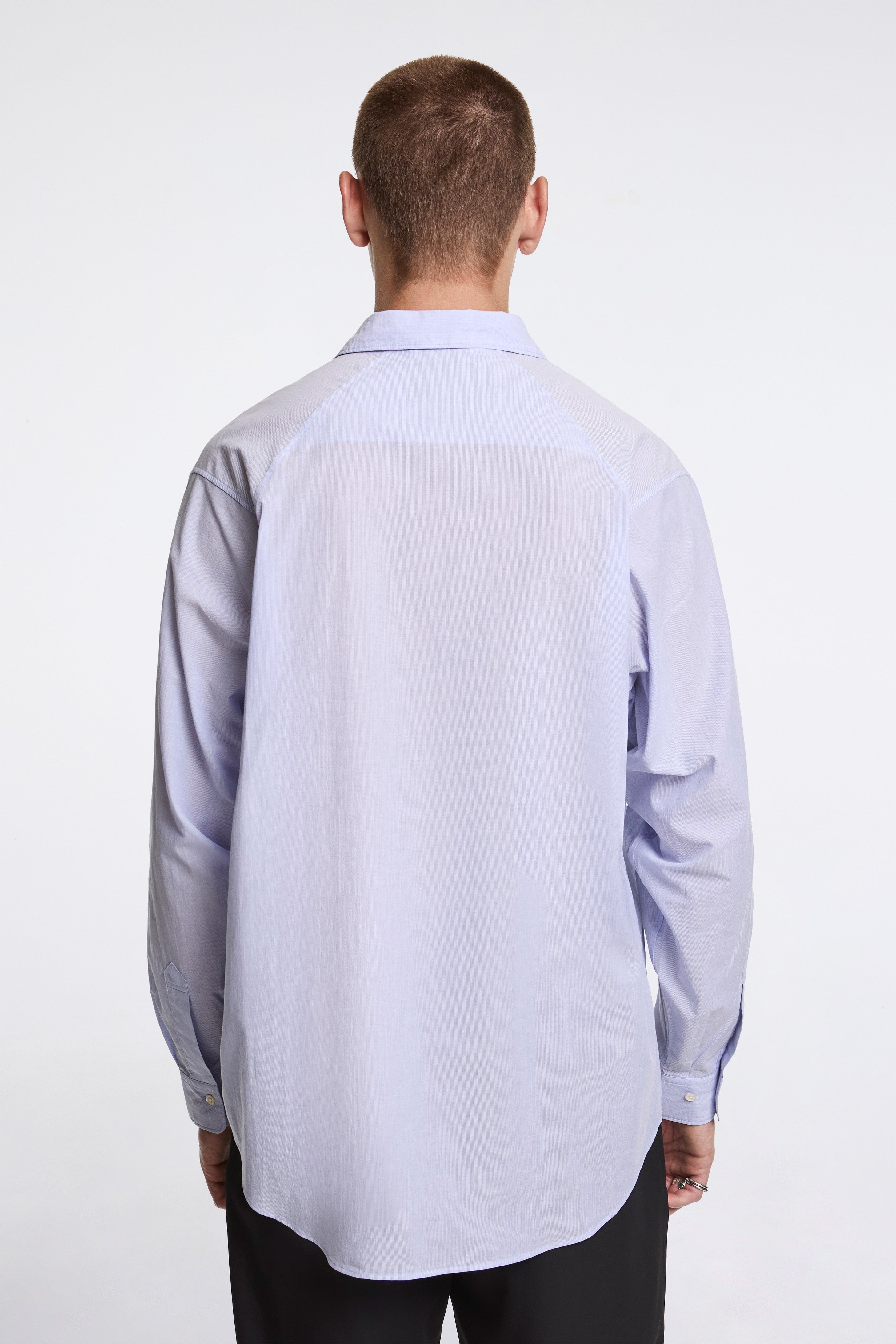 Fine Cotton Seersucker Striped Shirt Sax