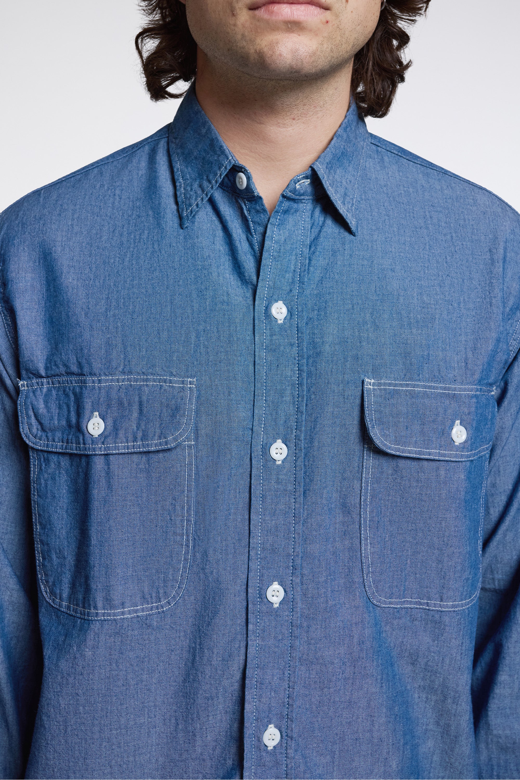 Chambray Work Shirt With Flap Pocket Chambray