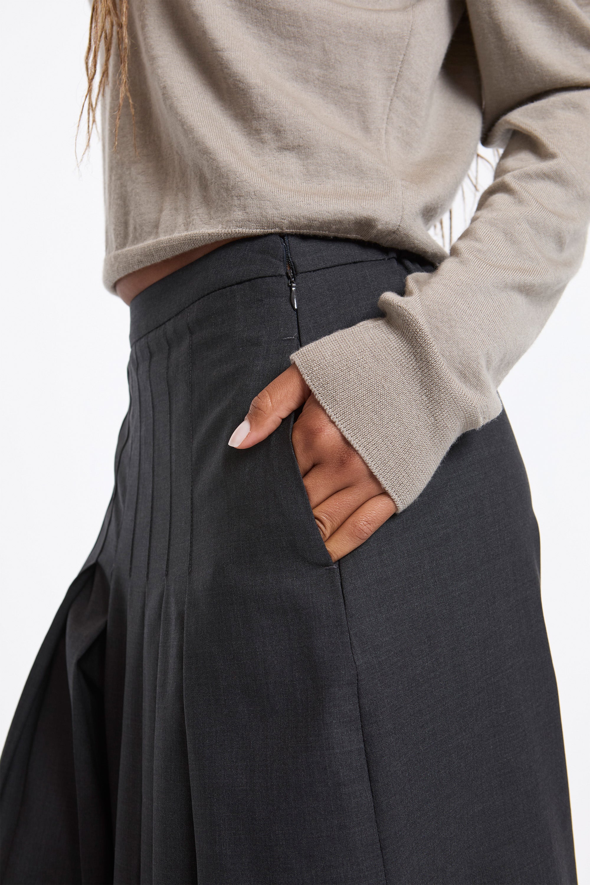 Pleated Wool Culotte Charcoal