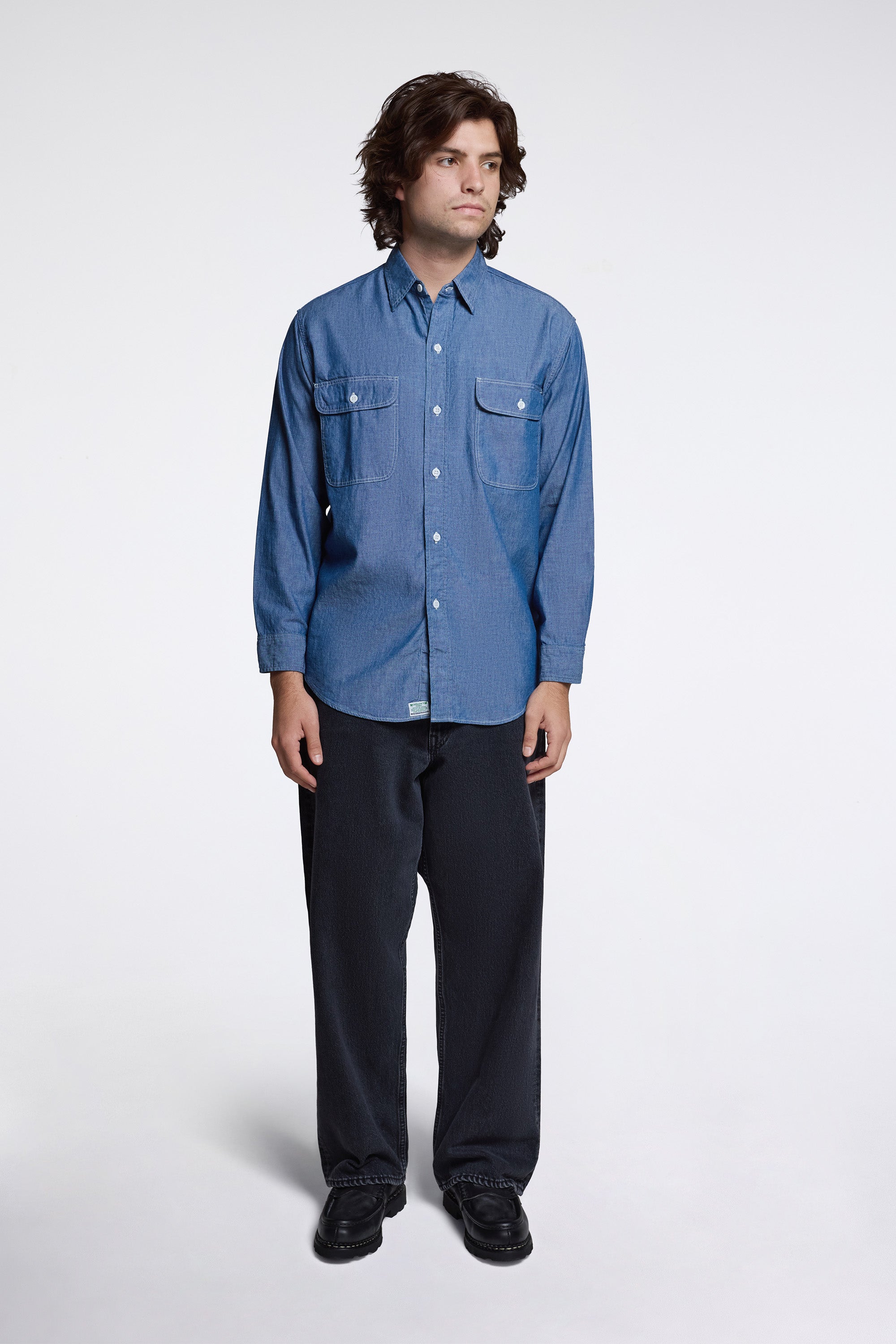 Chambray Work Shirt With Flap Pocket Chambray