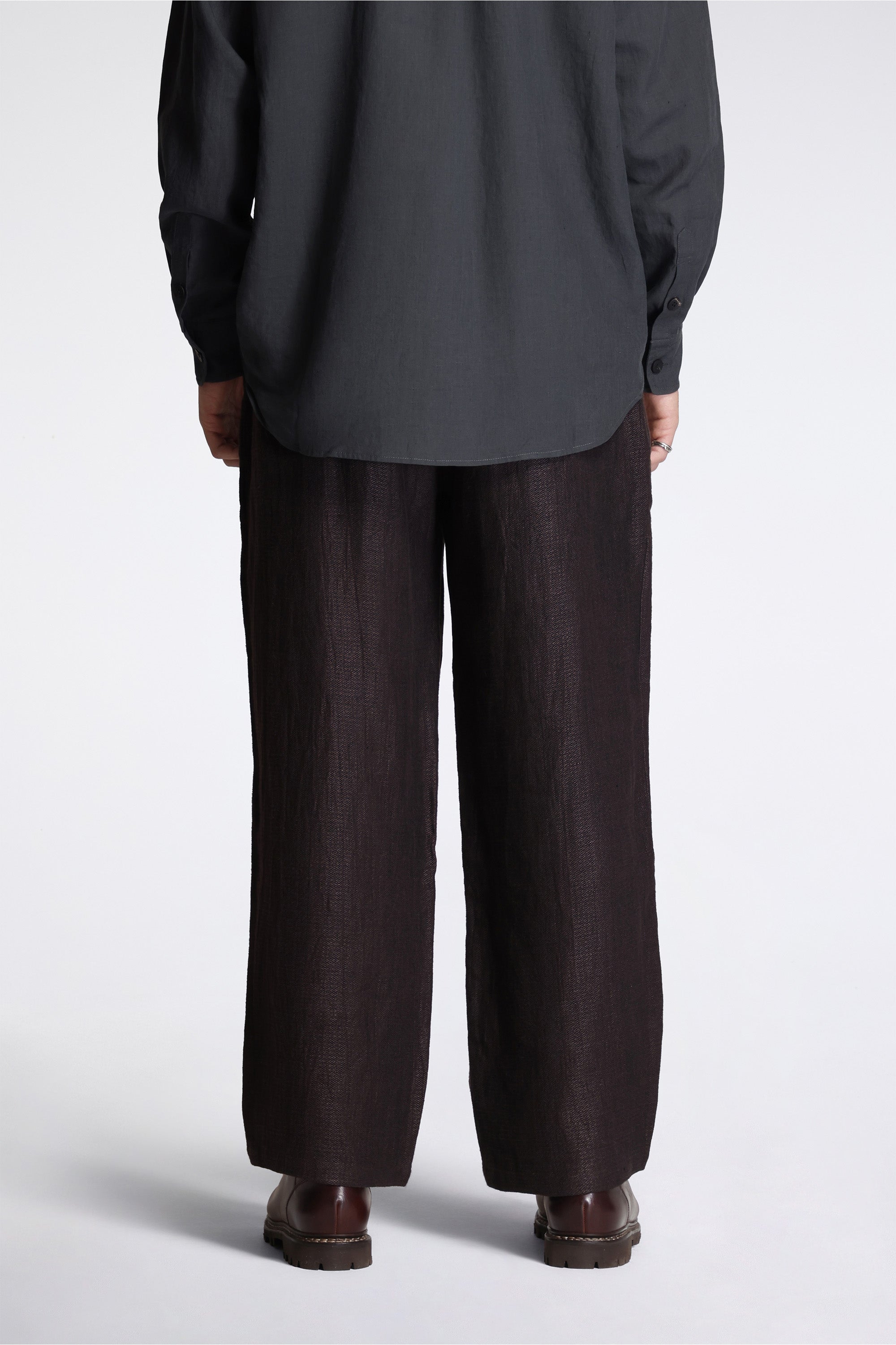 Triple Pleat Pant Black Mix Heavy Linen Argyle