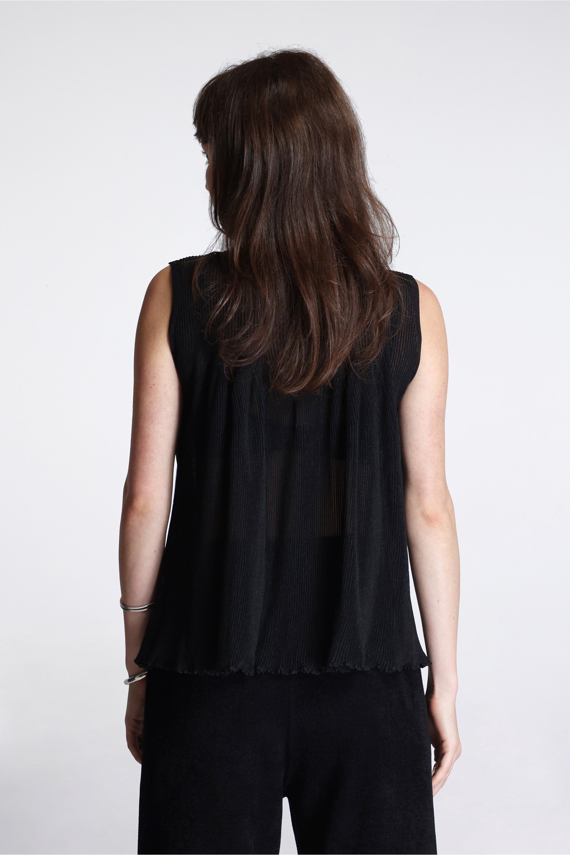 Hypha Lucent Glitter Sleeveless Bust Flare Top Black-Black