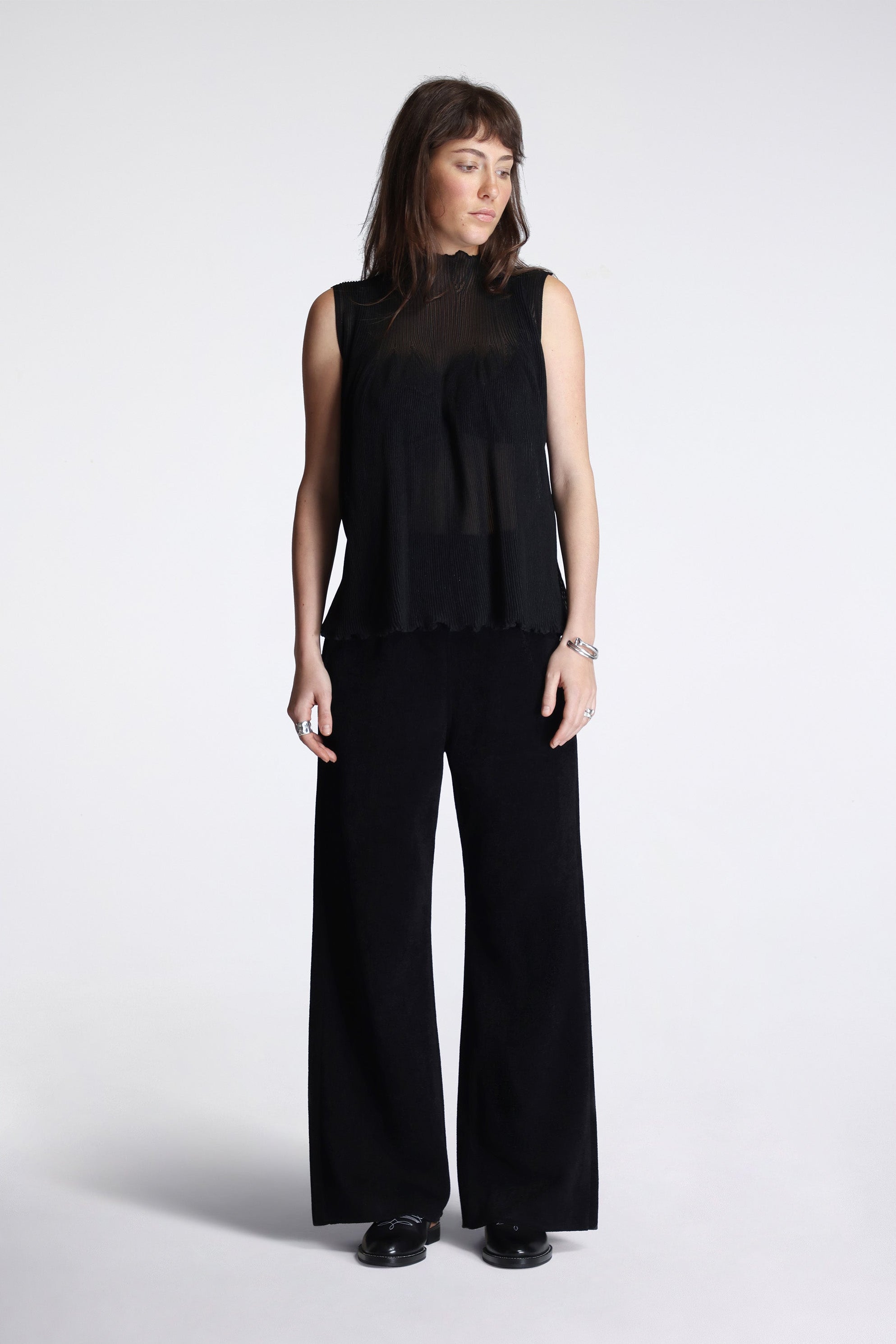 Soft Milan Velvet Wide Straight Pants Black